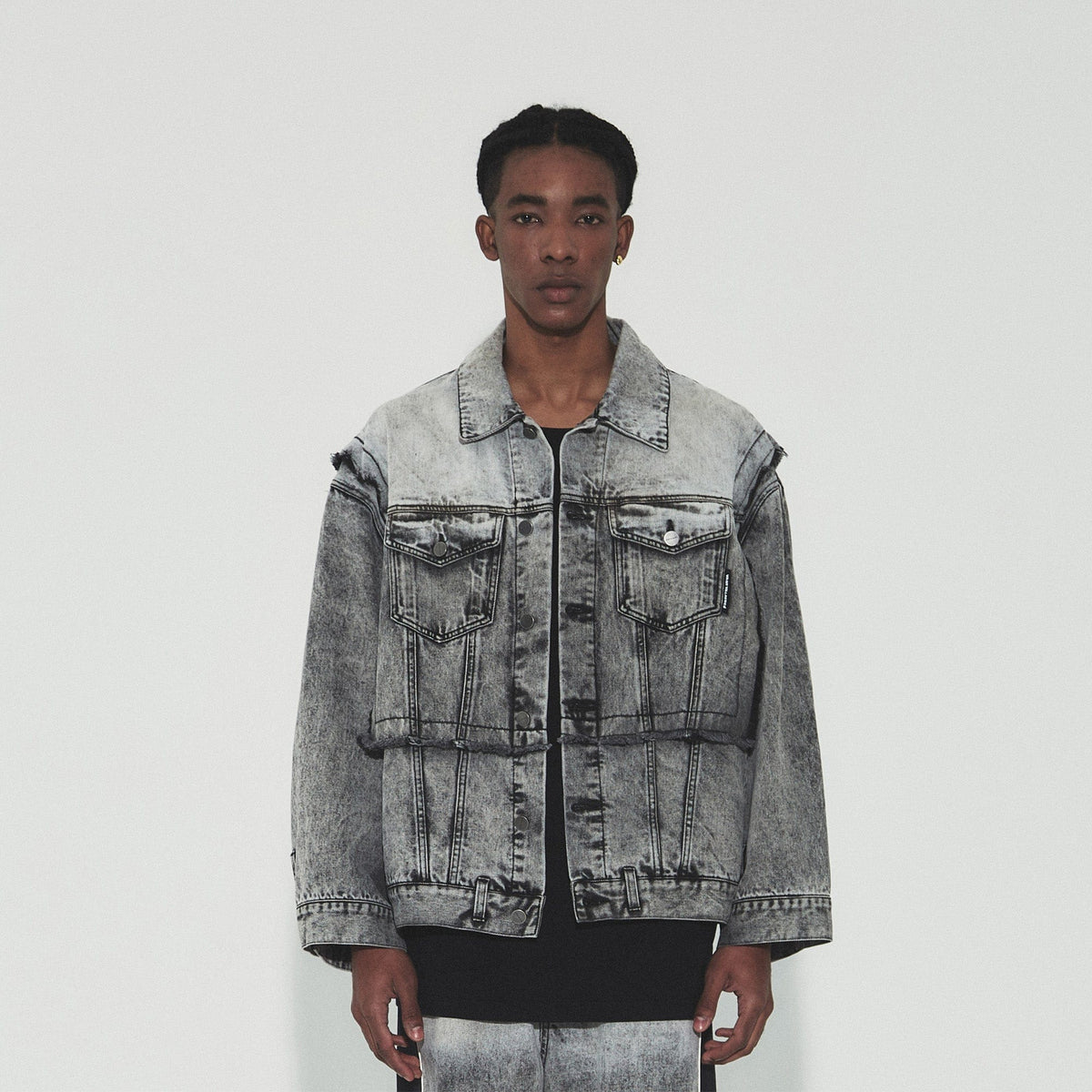 VANN VALRENCE Structural Panel Acid-Washed Oversized Denim Jacket