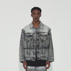 VANN VALRENCE Structural Panel Acid-Washed Oversized Denim Jacket
