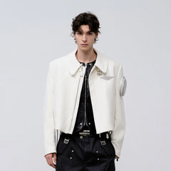 FACEONLAB Arm-Patched Cropped Naval Jacket White