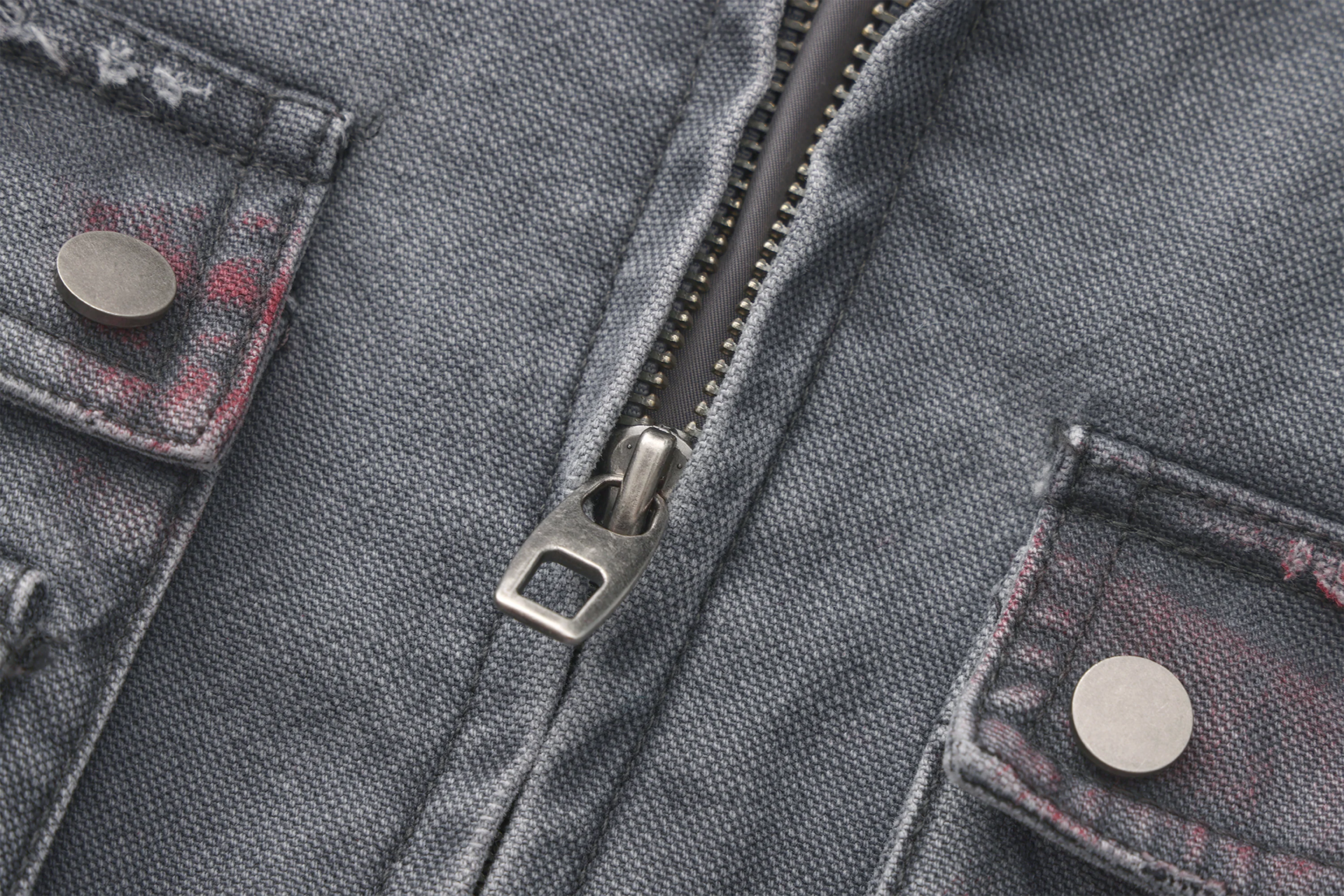 VANN VALRENCE Washed Distressed Multi-Pocket Utility Denim Jacket
