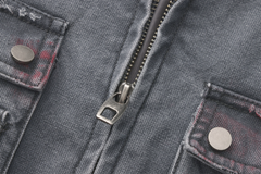 VANN VALRENCE Washed Distressed Multi-Pocket Utility Denim Jacket