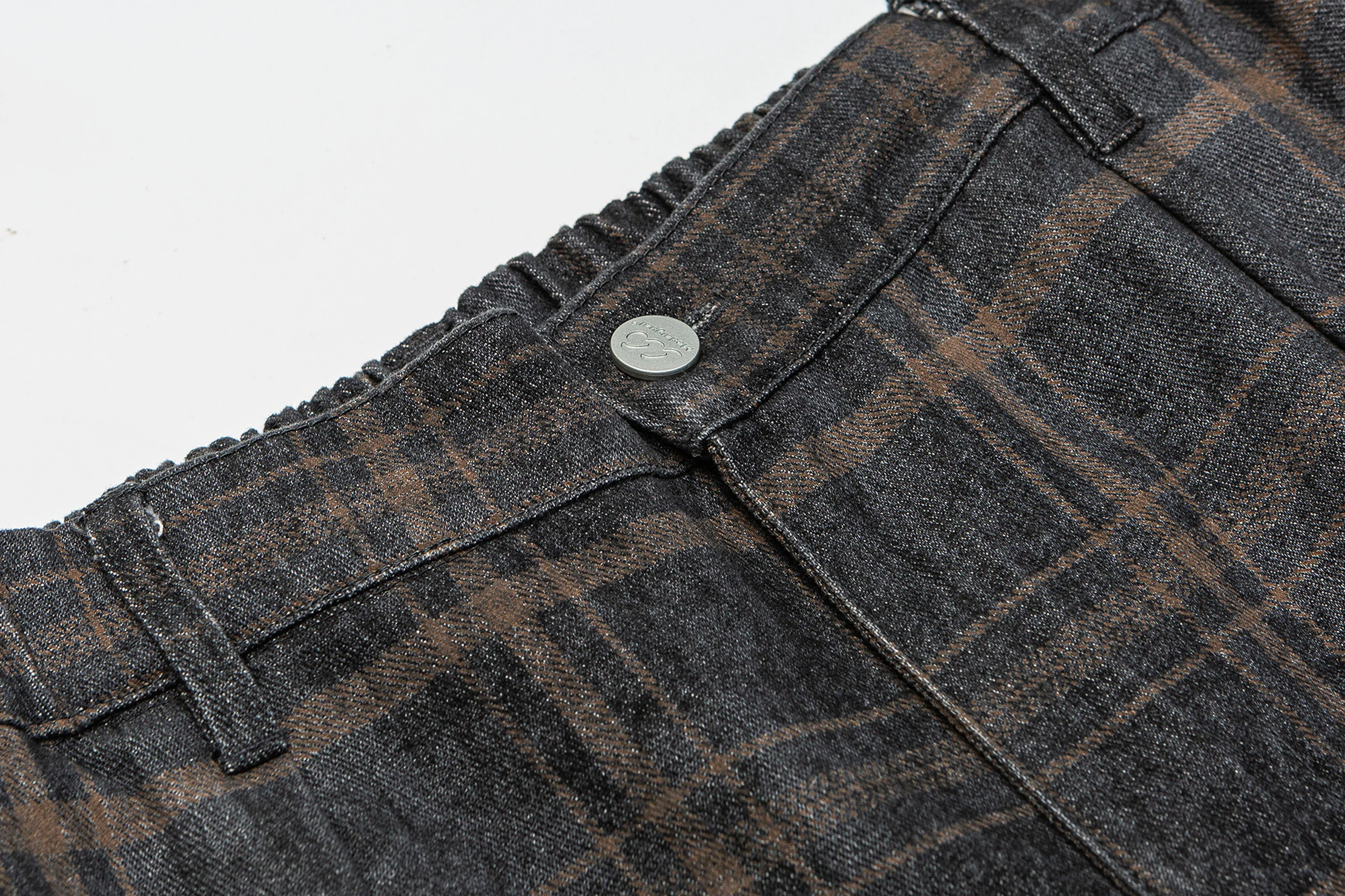 ME DA IGUAL Washed Plaid Tappered Pants Coffee