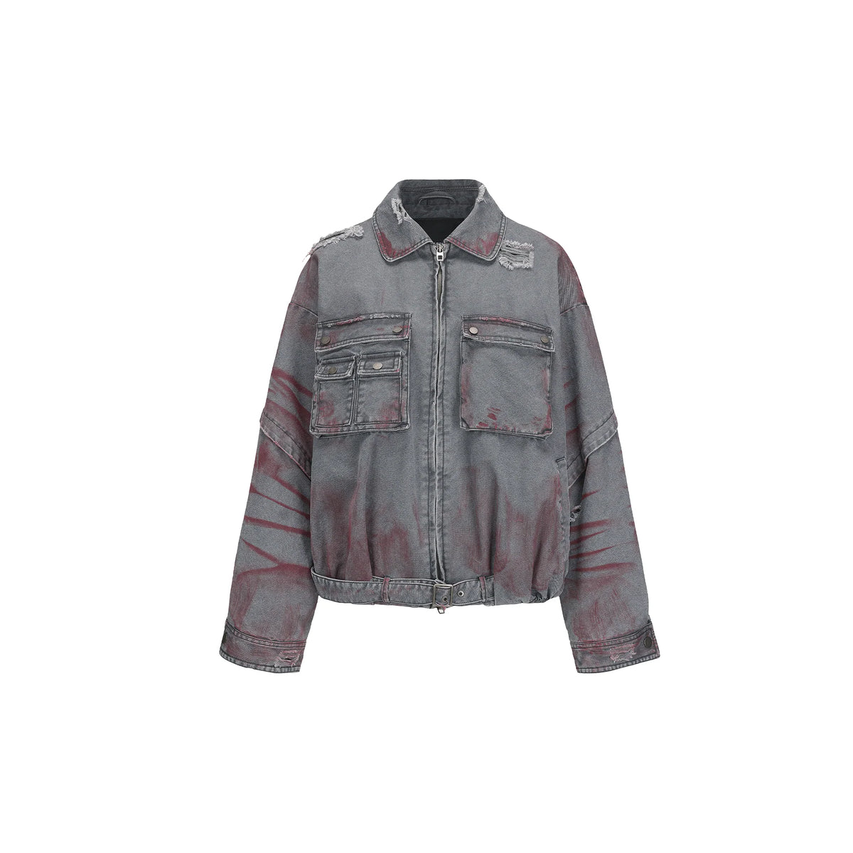 VANN VALRENCE Washed Distressed Multi-Pocket Utility Denim Jacket