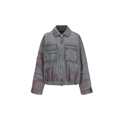 VANN VALRENCE Washed Distressed Multi-Pocket Utility Denim Jacket