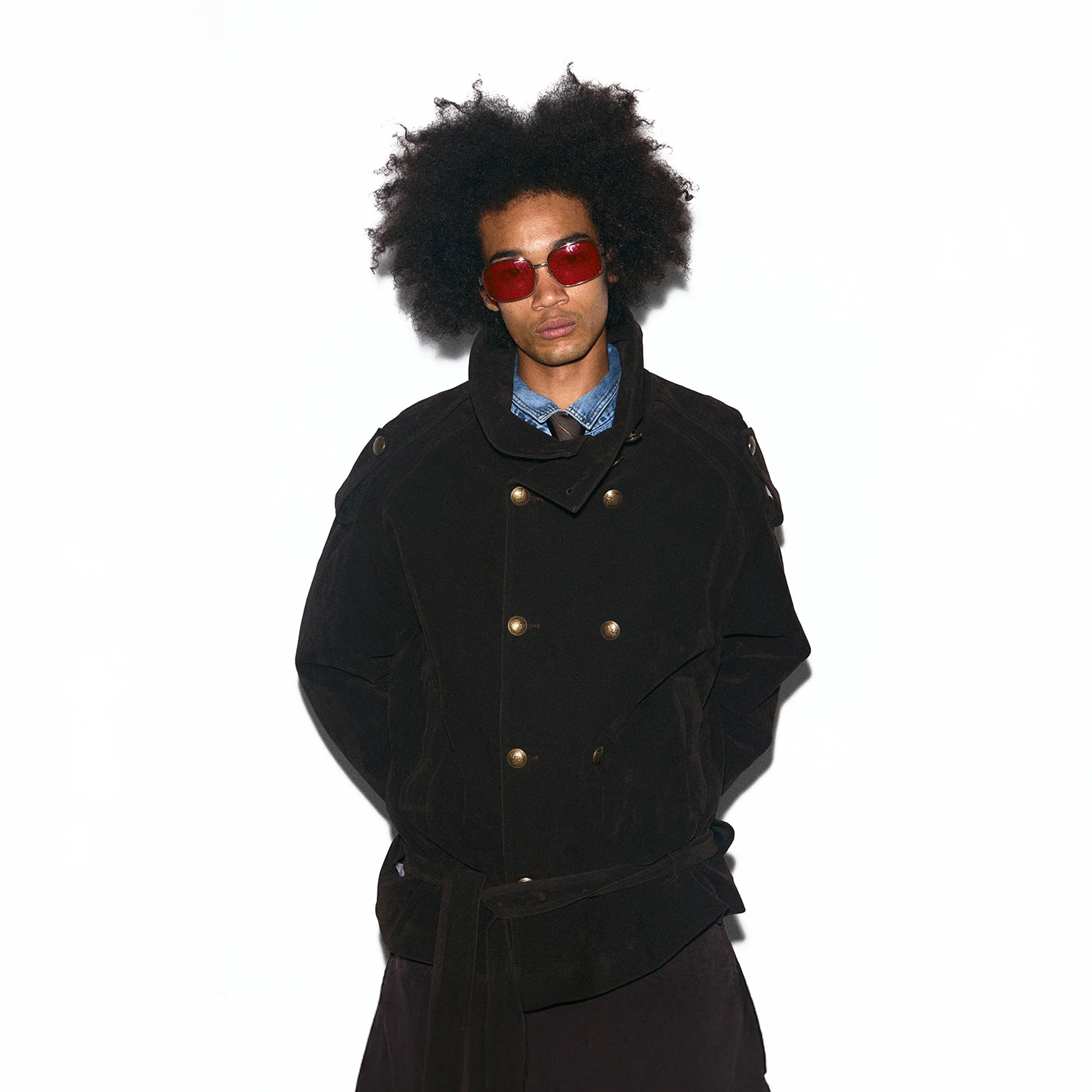 TRECLUB Velvet Double-Breasted Short Trench Jacket