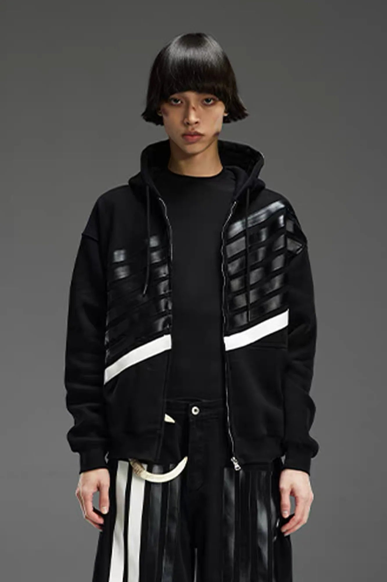 NOTHINGNESS WORLD Four-Stripe Zip-Up Hoodie