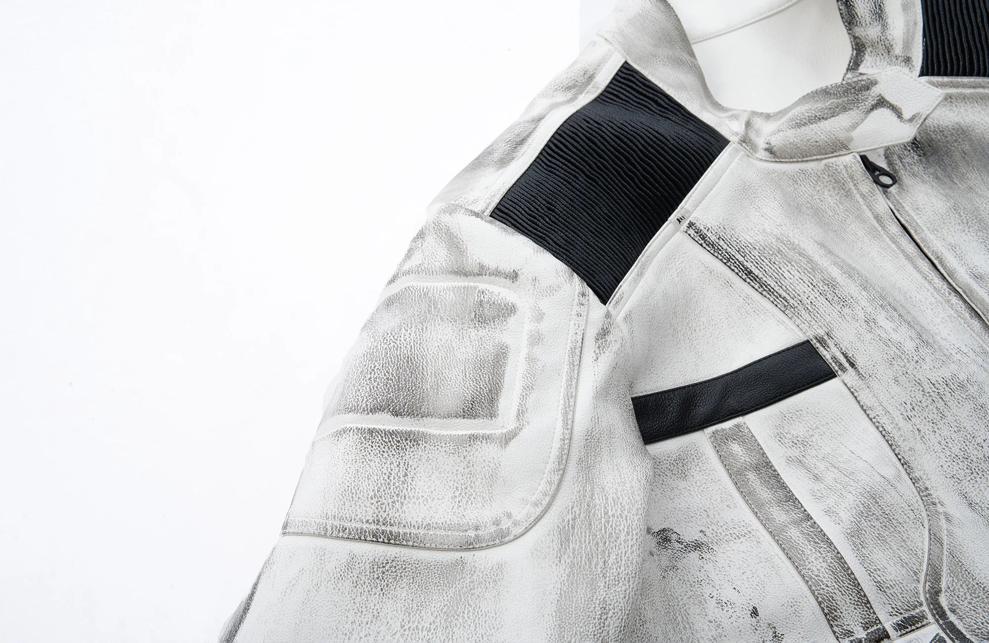 MOGONGSHE Distressed Techwear PU Moto Jacket