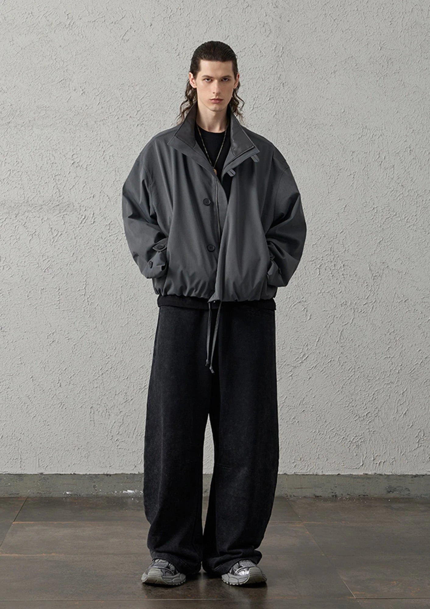ORGANIC EMOTION Waxed-Wash Oversized Curved Pants