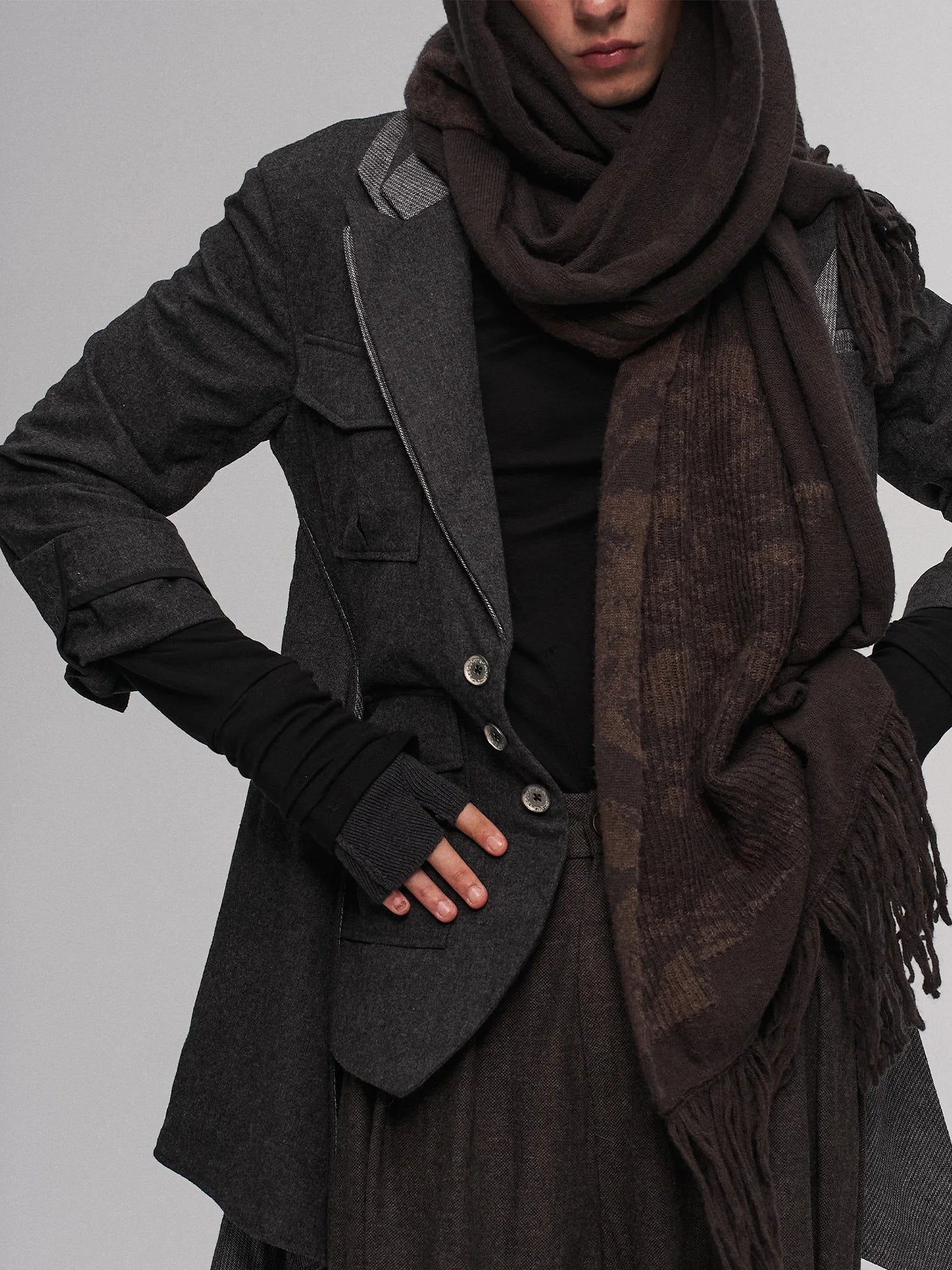 ILNya Nieternite Nifutur Asym Draped-Pleated Panel-Collar Blazer
