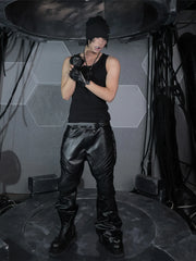 SSIN7 Paneled Faux Leather Flared Pants