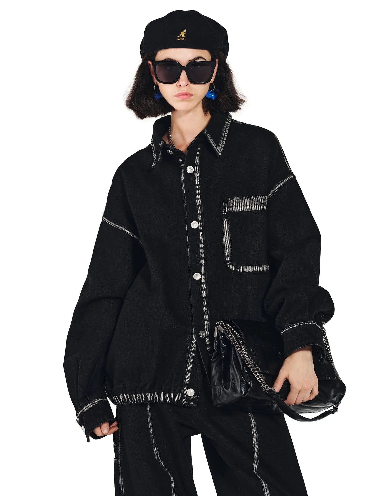 OVERLAPS Contrast Brushstroke Trim Denim Shirt