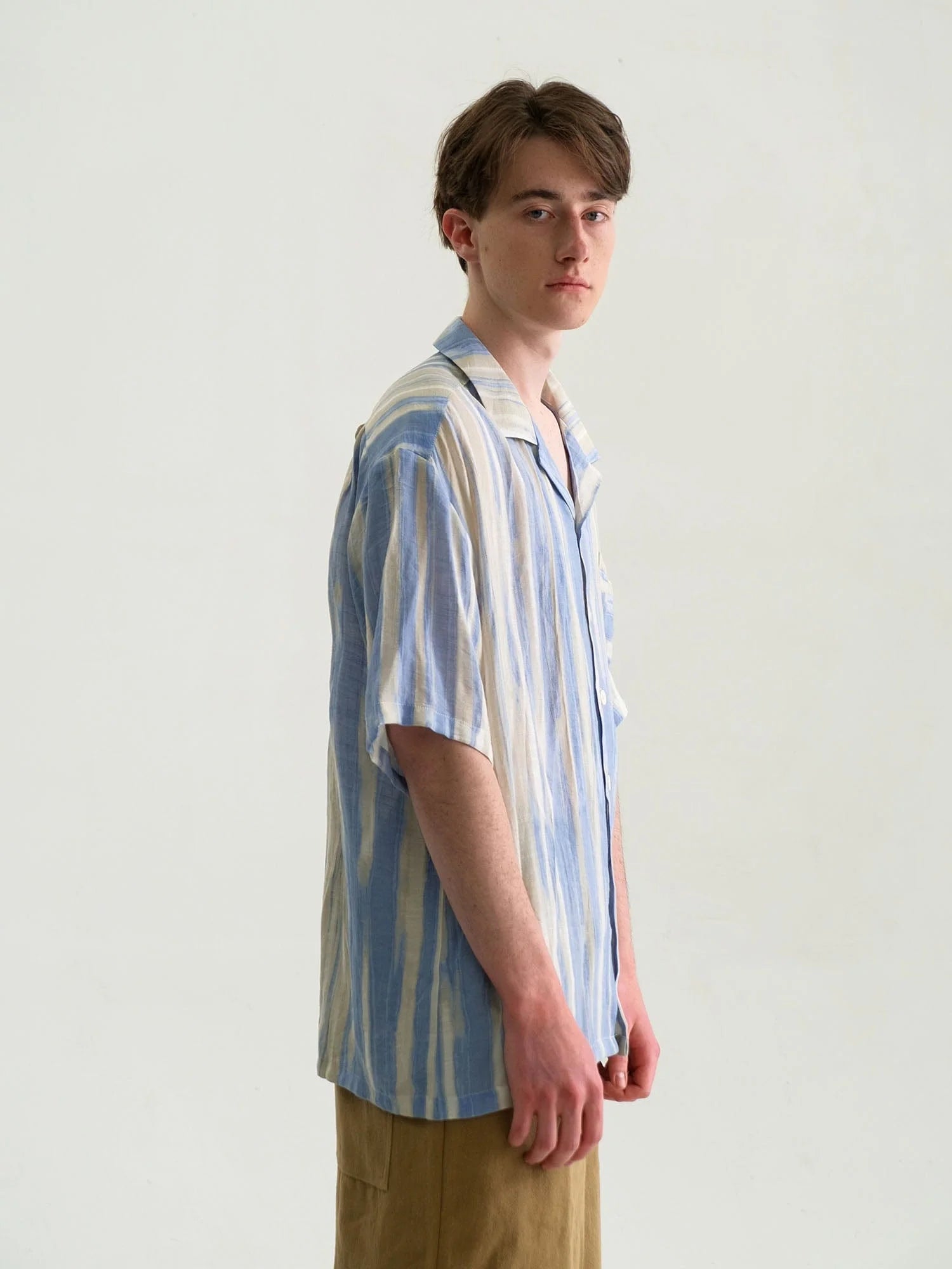 WIID Contrast Stripe Tencel Cuban Half Shirt