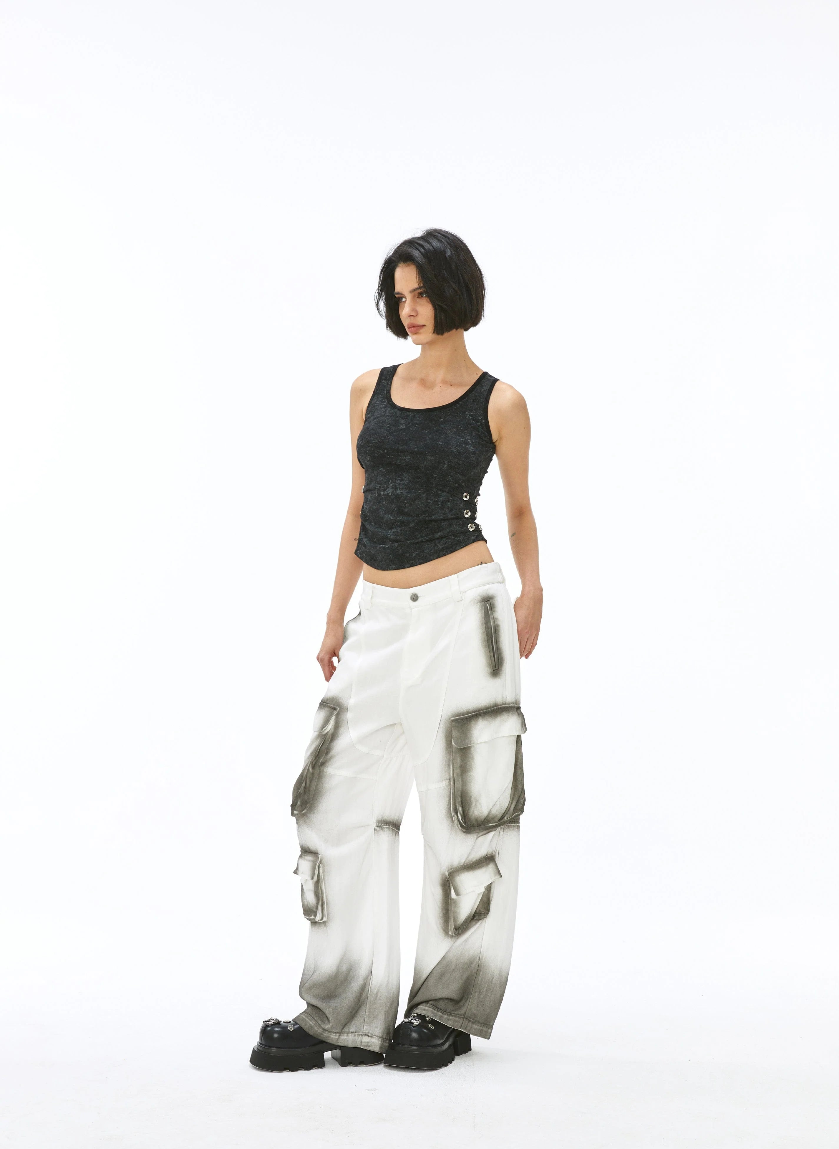 VANN VALRENCE Faded Spray-Dyed Multi-Pocket Cargo Pants