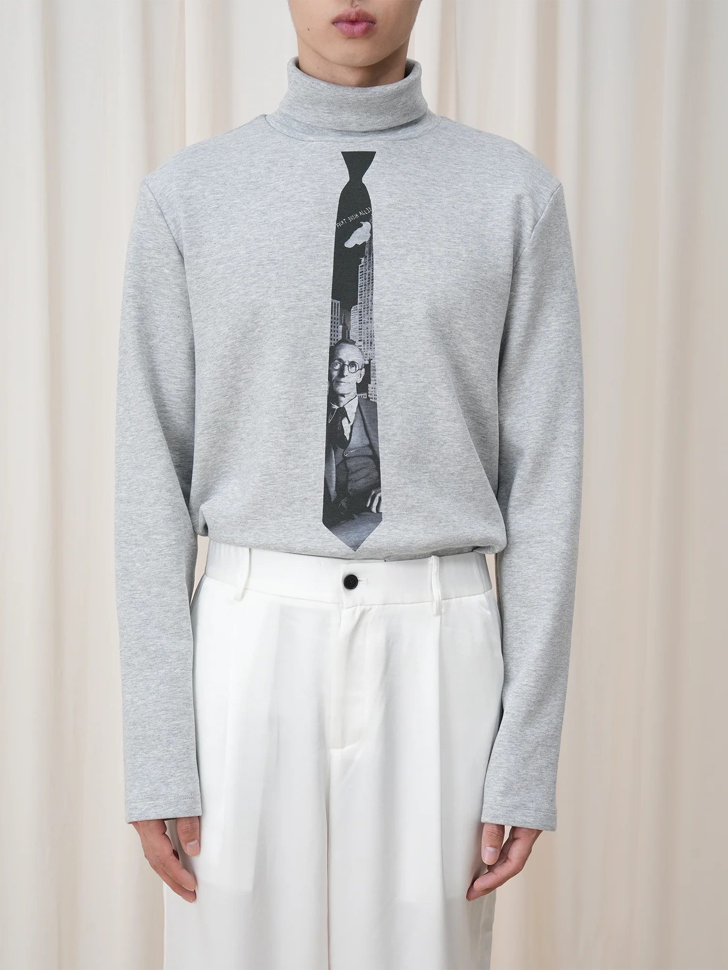 OUYANG WENJUN Tie-Graphic Turtleneck Long-Sleeve Tee