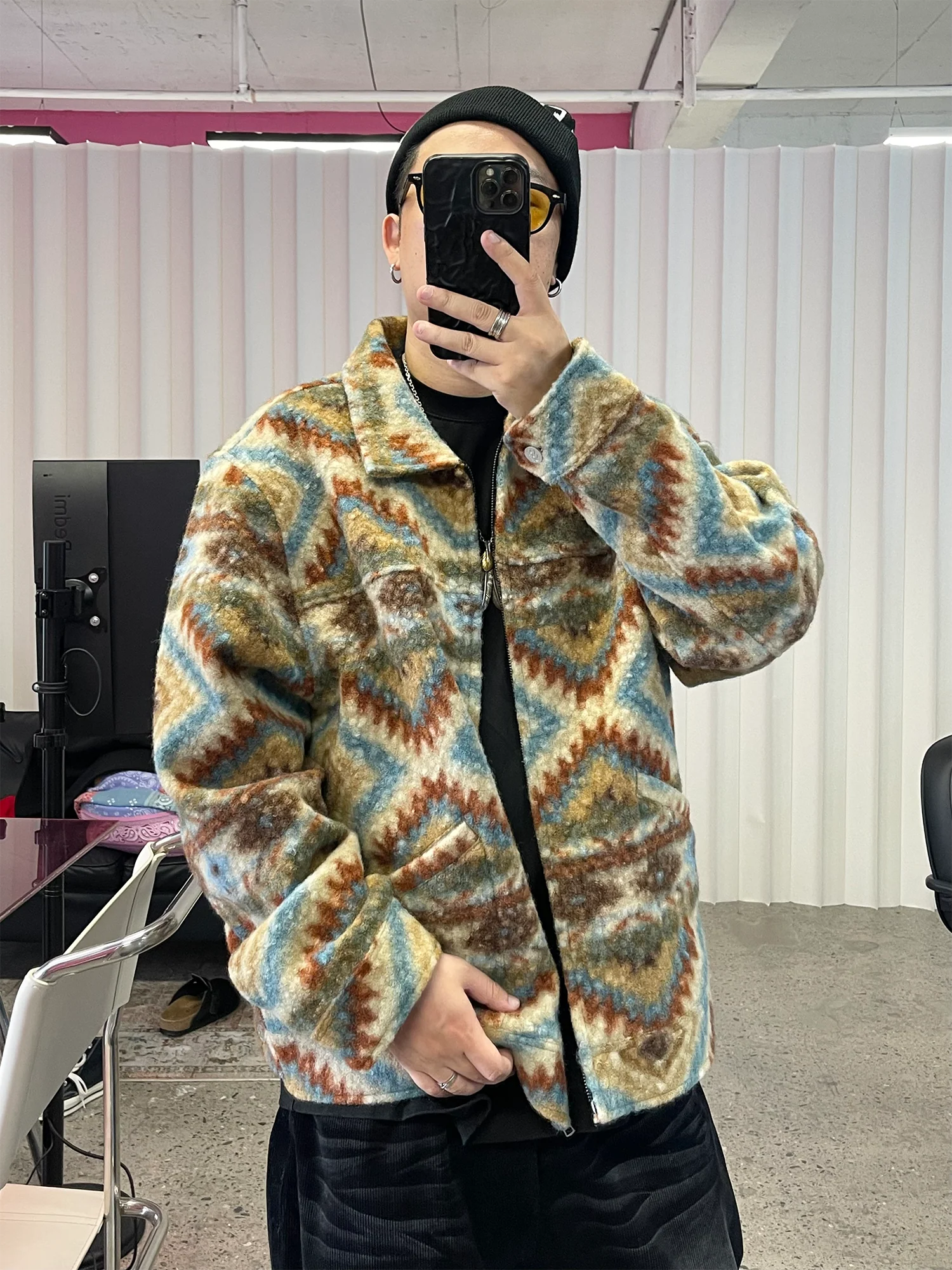 ME DA IGUAL Retro Tribal Jacquard Fleece Jacket