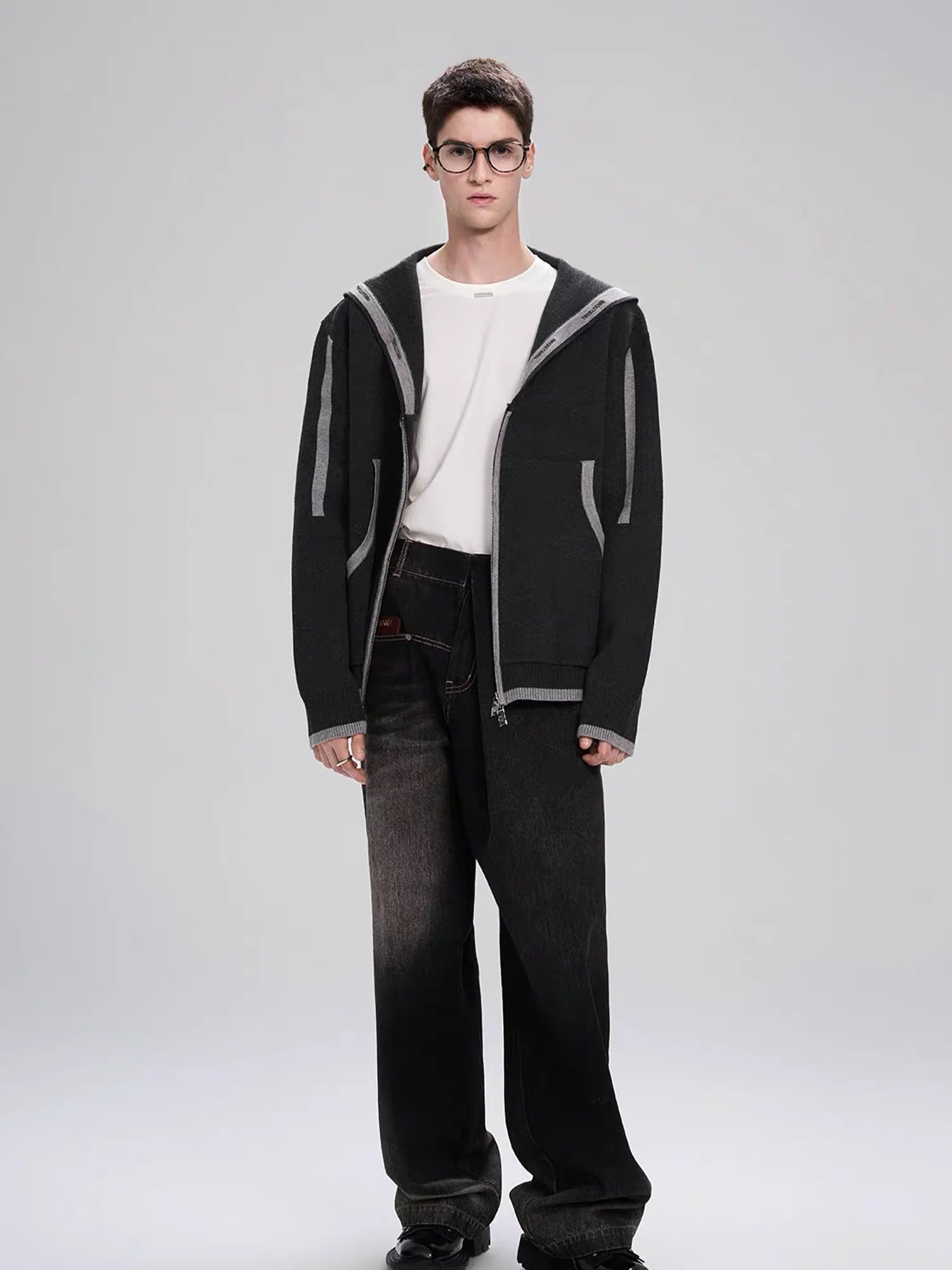 TIWILLTANG Contrast-Trim Sailor-Collar Jacket
