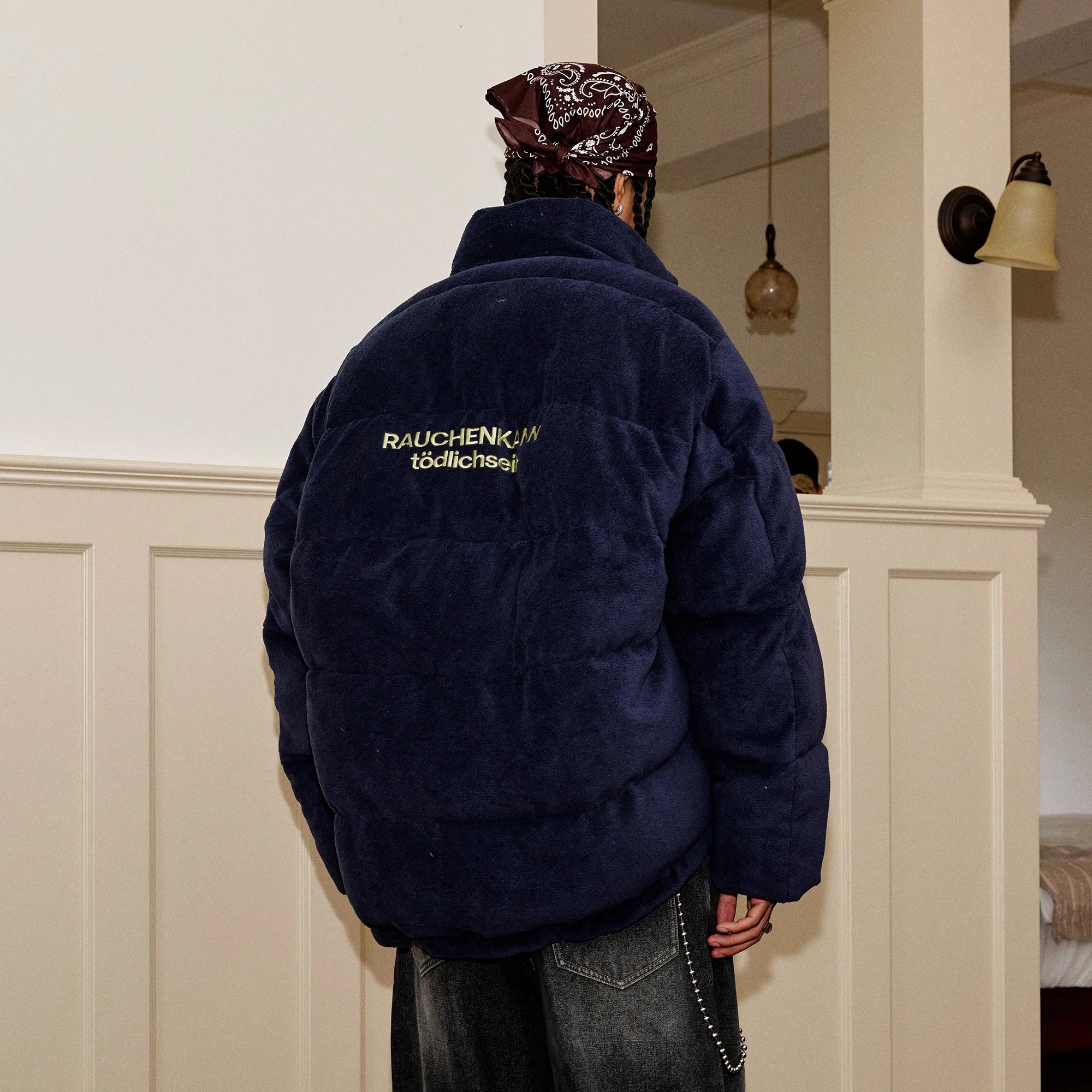 DONSMOKE Quilted Embroidered Slogan Jacket