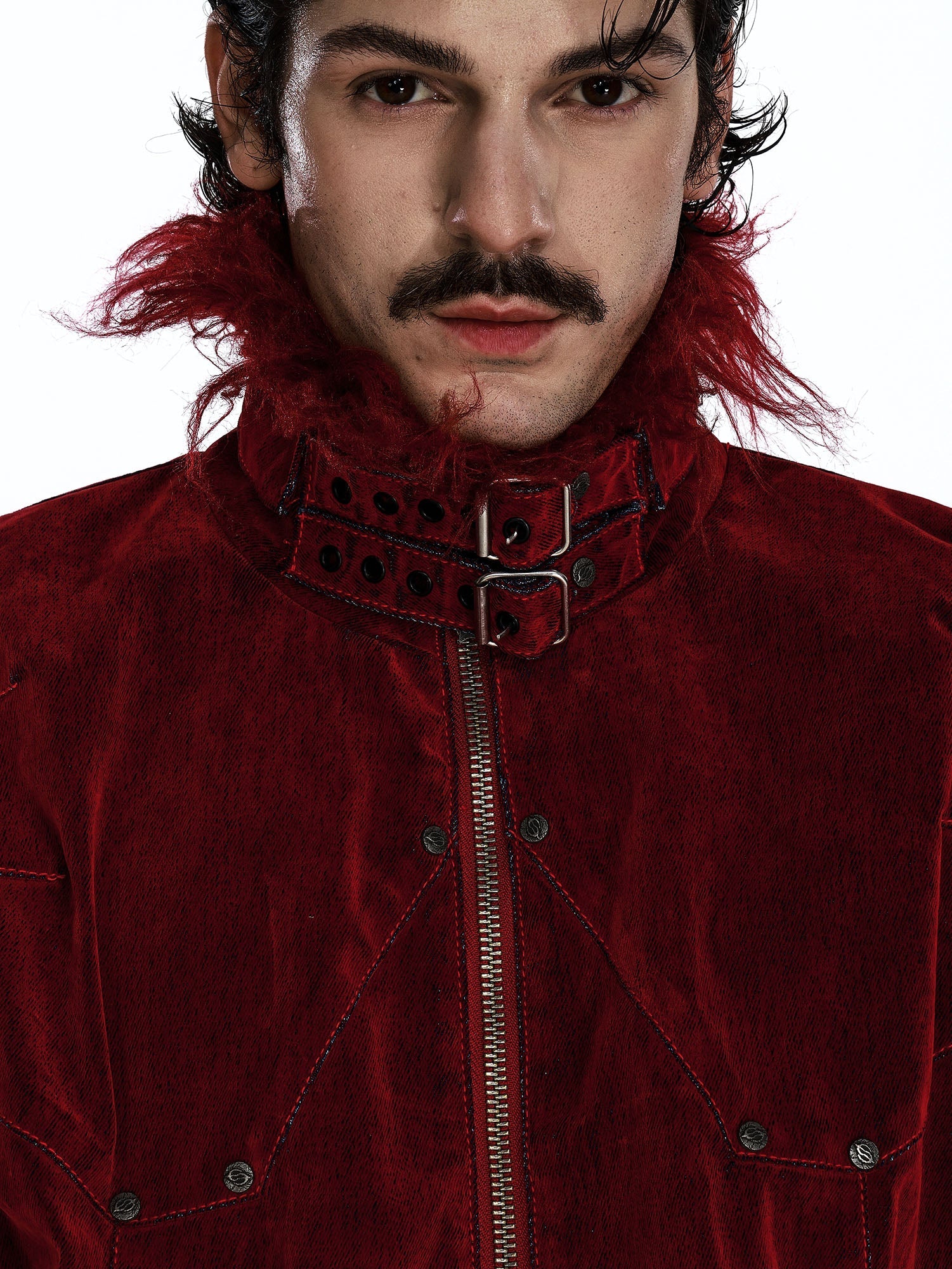 FLYERRER Retro Furry Collar Panel Denim Jacket