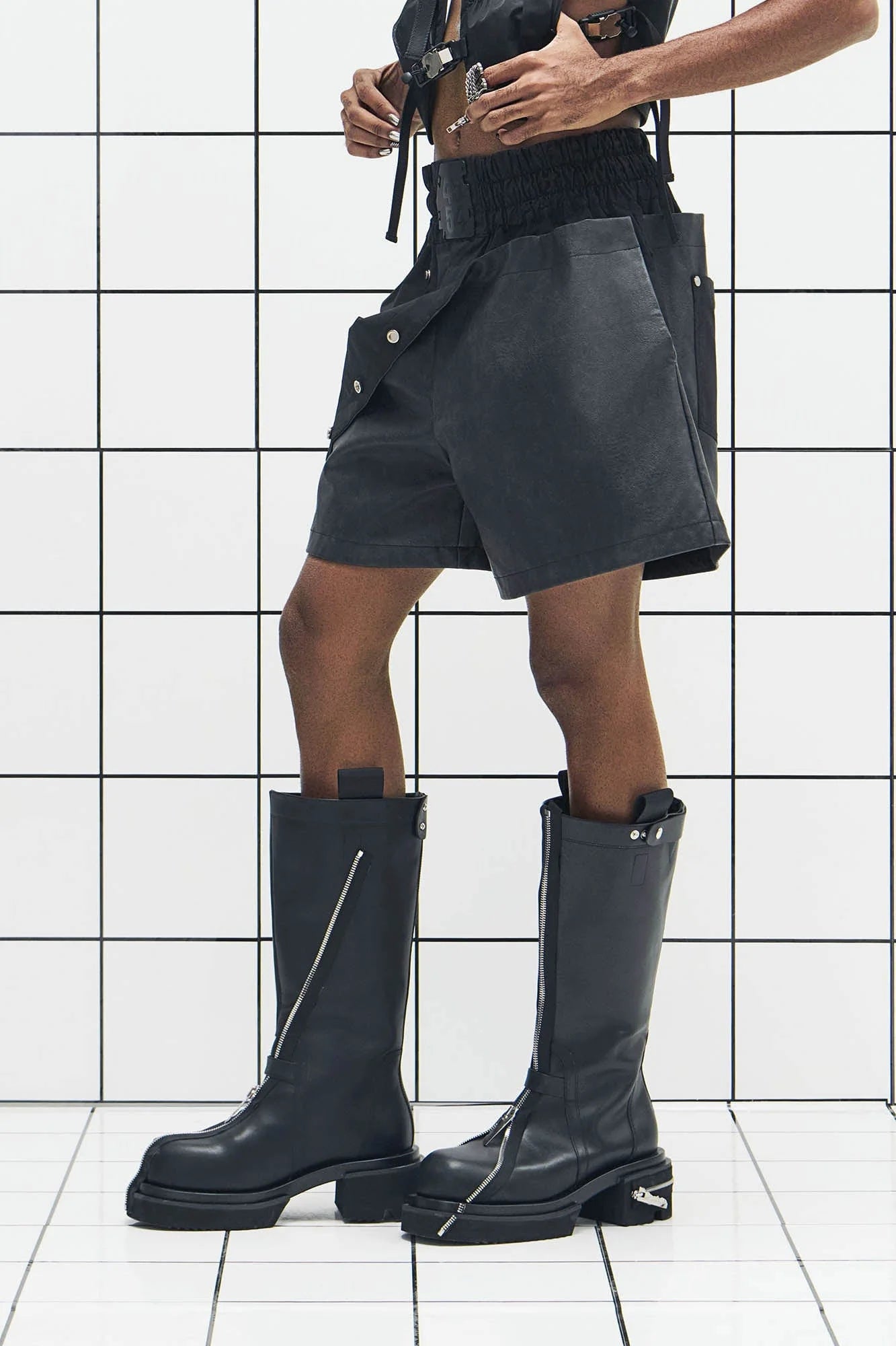 455EMBLE Layered Boxing PU Shorts