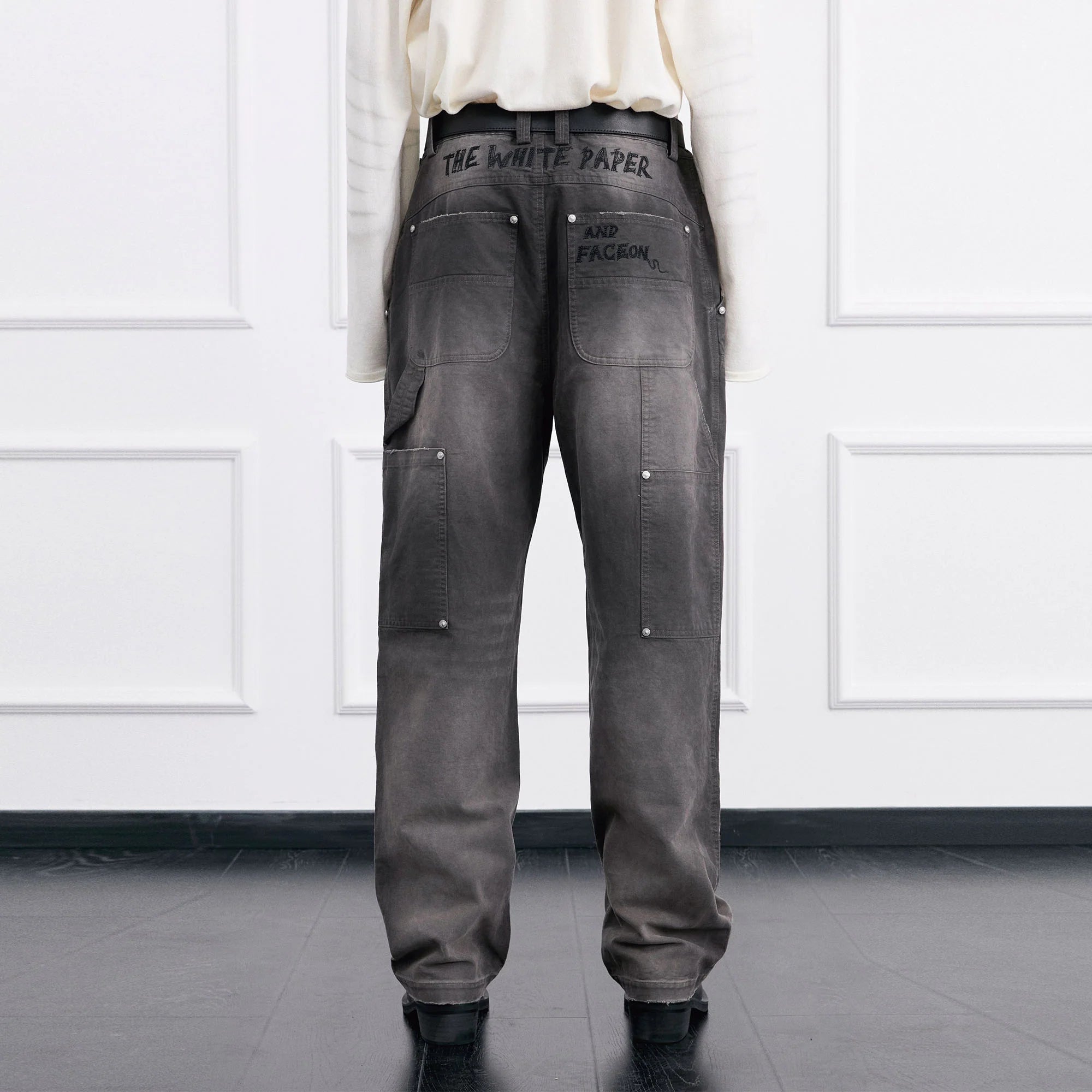 FACEONLAB Distressed Washed Double-Knee Pants