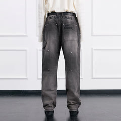 FACEONLAB Distressed Washed Double-Knee Pants