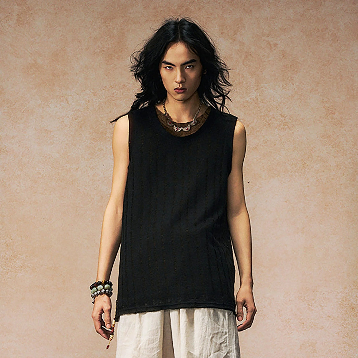 GONGHE REPUB Distressed Rib-Knit Vest