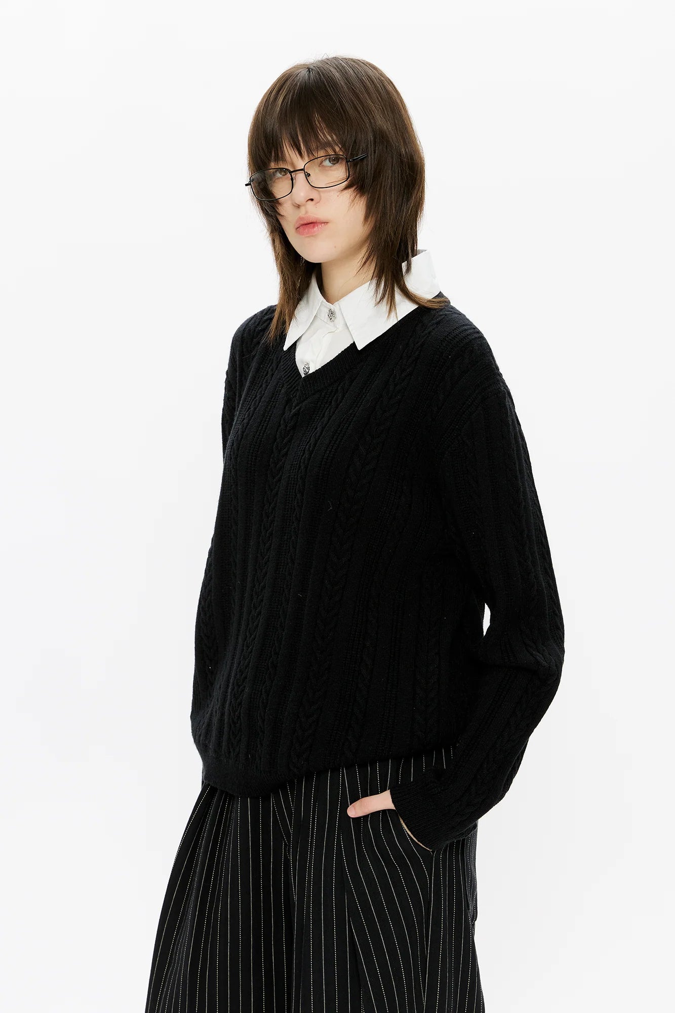 KREATE Cable-Knit Layered Shirt Sweater