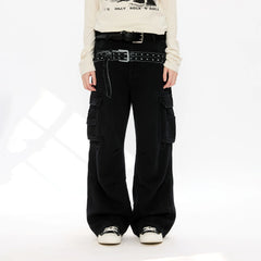 KREATE Washed Belt Graphic Crinkled Cargo Pants