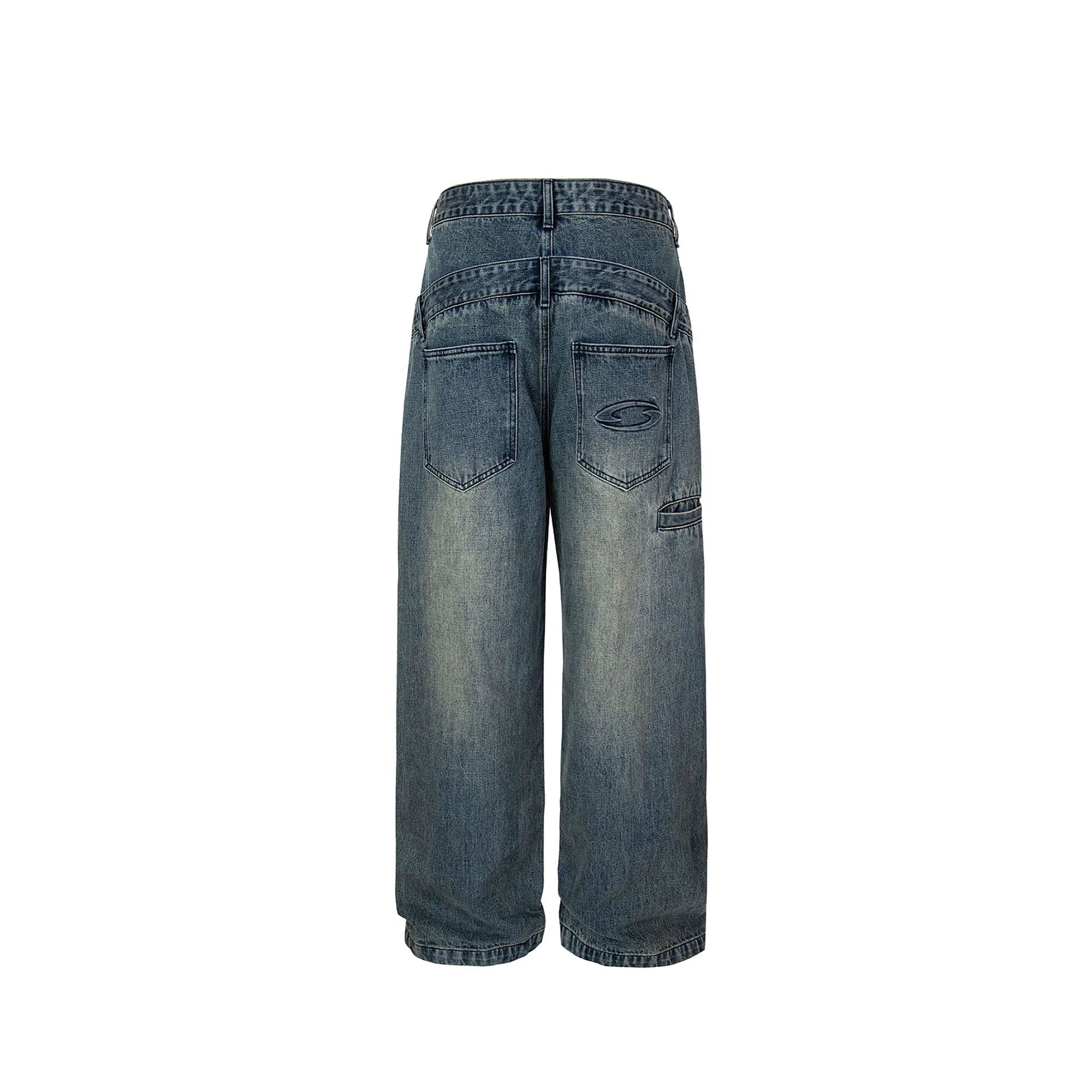 F2CE Double Waistband Washed Wide-Leg Jeans