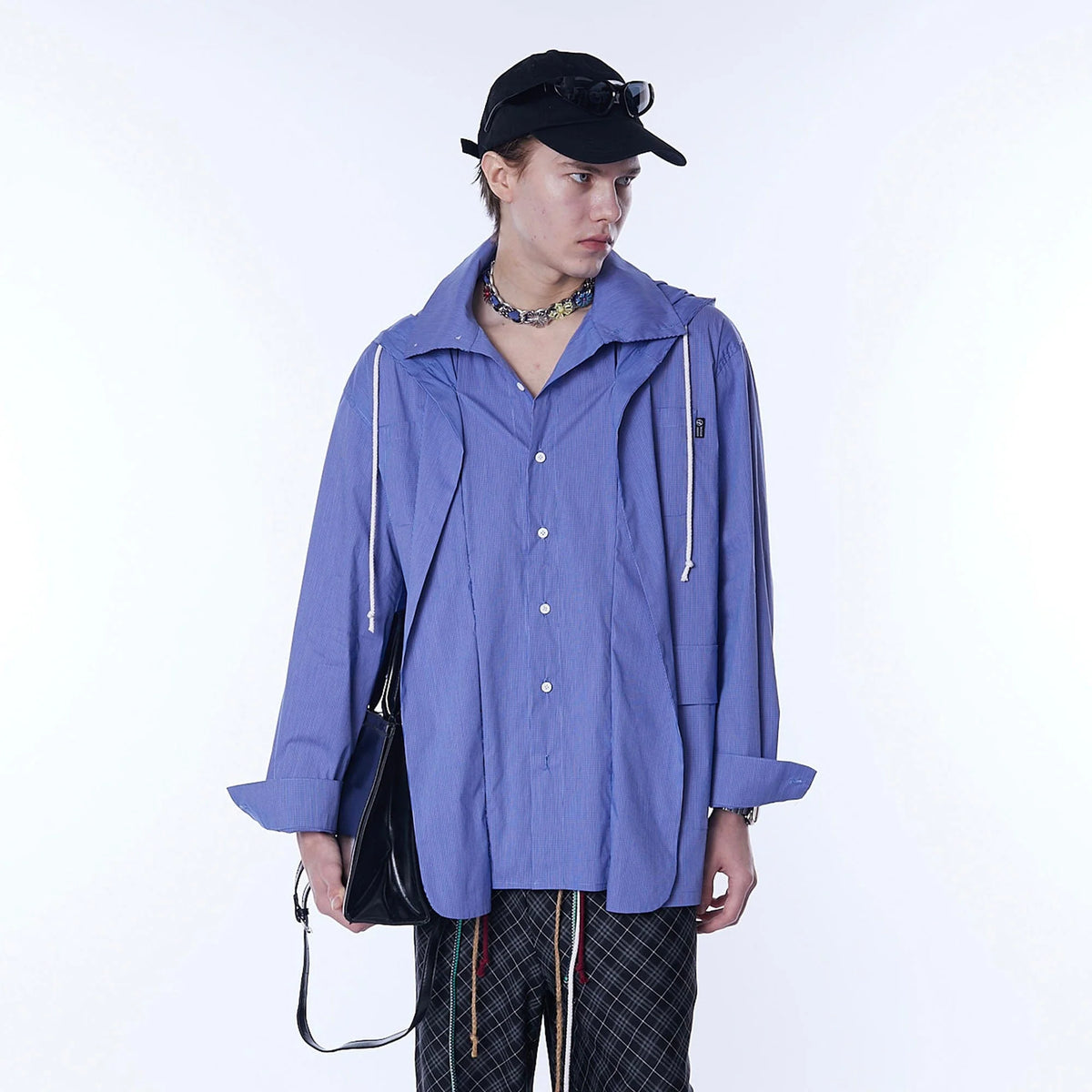 ASSEEN Deconstructed Layered Placket Oversized Hood Shirt