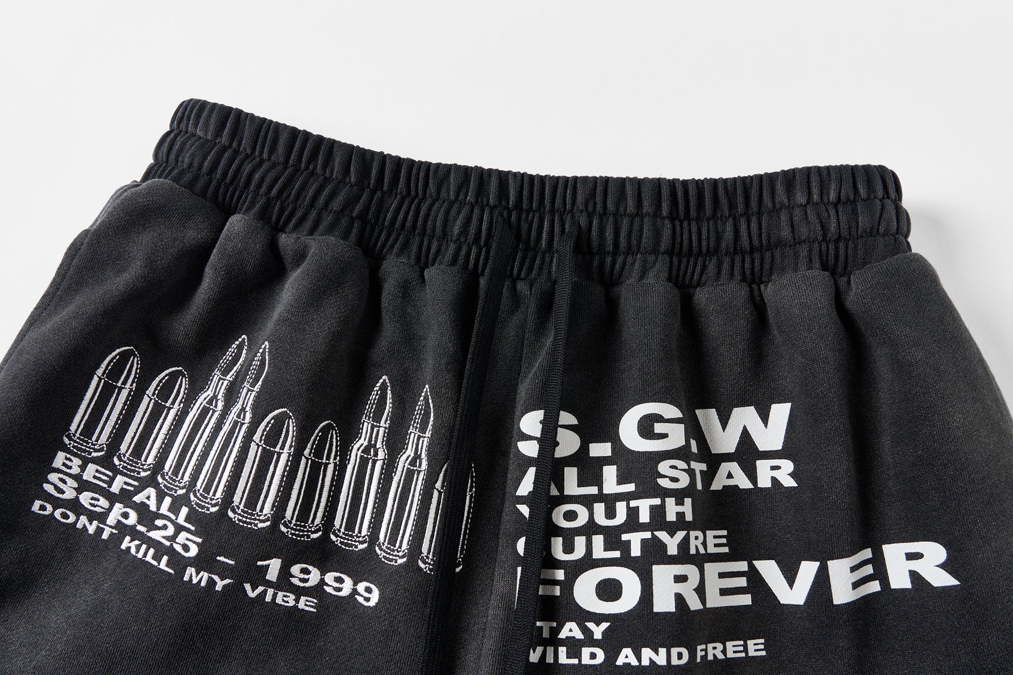 SAVAGEGROWTHWORLD Bullet Graphic Washed Wide-Leg Sweatpants