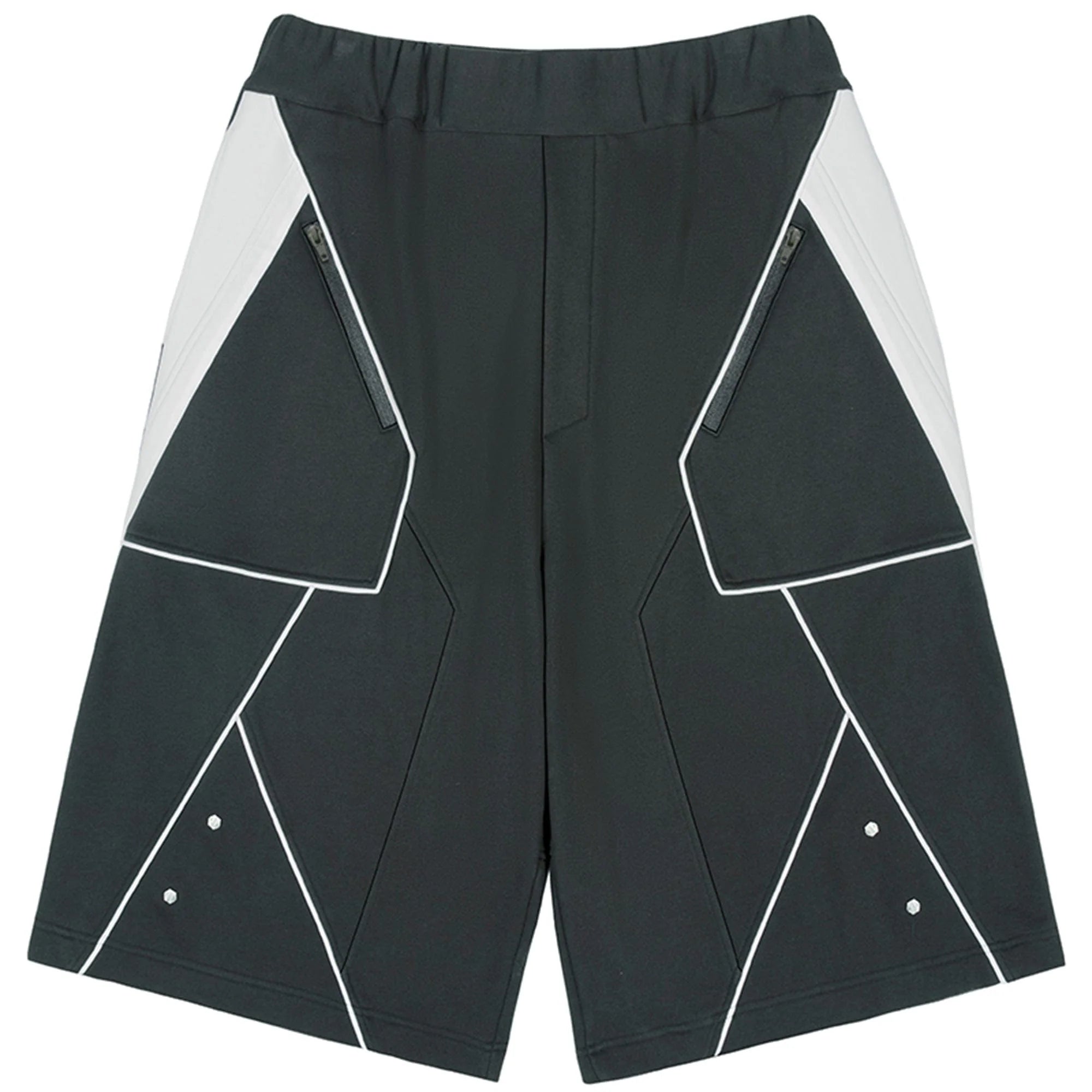 XIPHEVIL Deconstructed Zipper Rivet Shorts Black