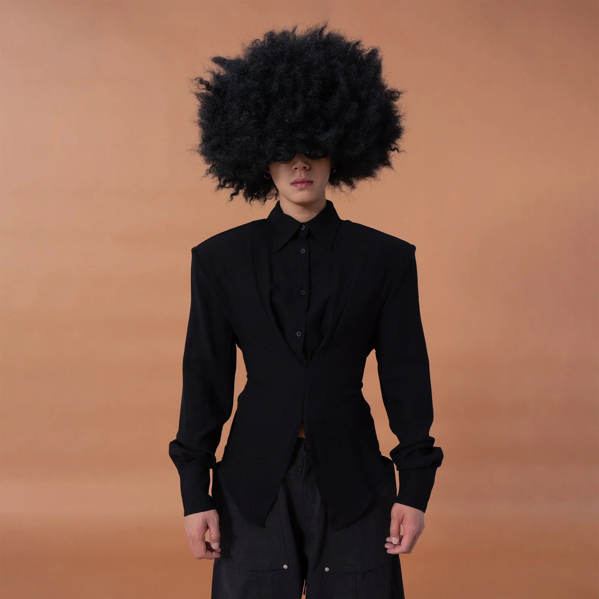 CLP Padded-Shoulder Tie-Waist Shirt