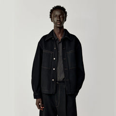 OPICLOTH Washed Patch-Pockets Curved-Cuffs Jacket