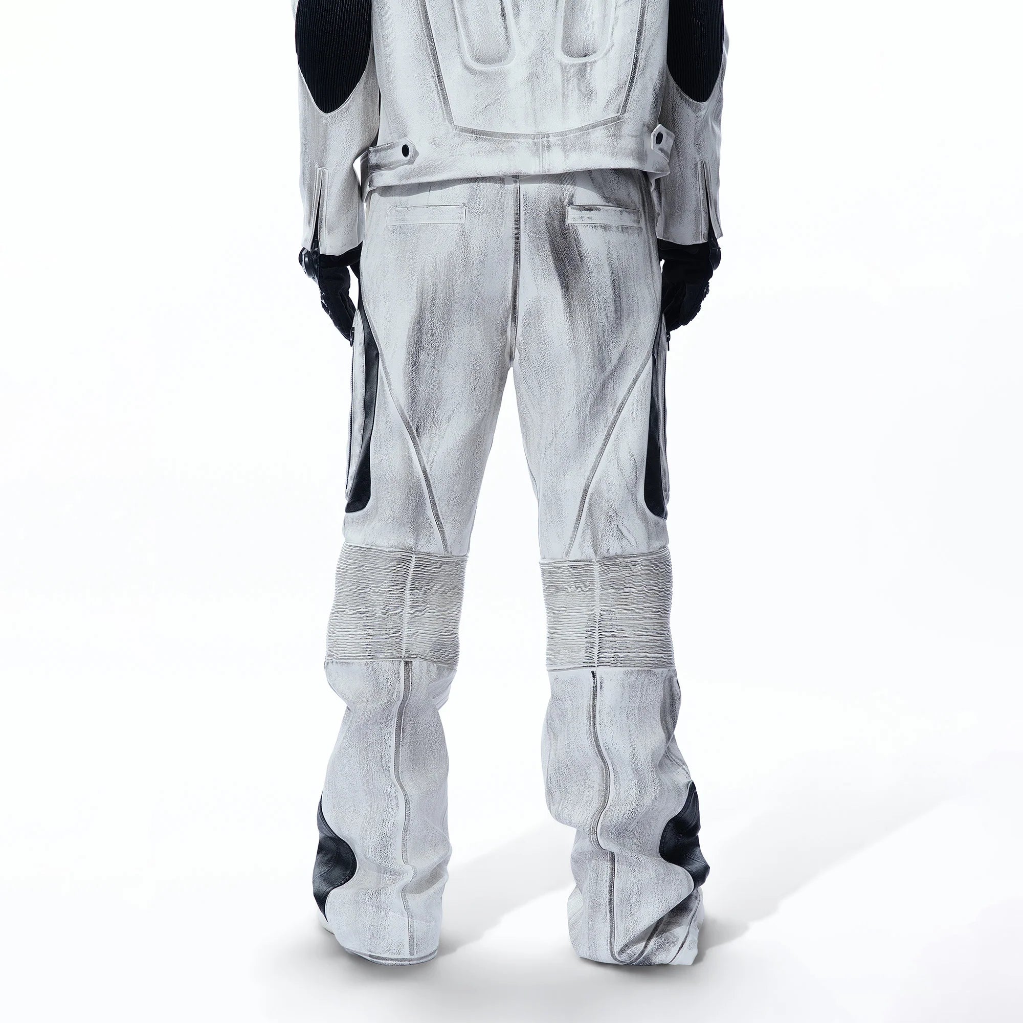 MOGONGSHE Distressed Techwear PU Moto Pants