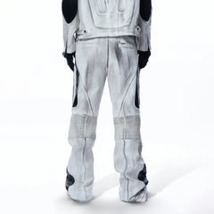 MOGONGSHE Distressed Techwear PU Moto Pants