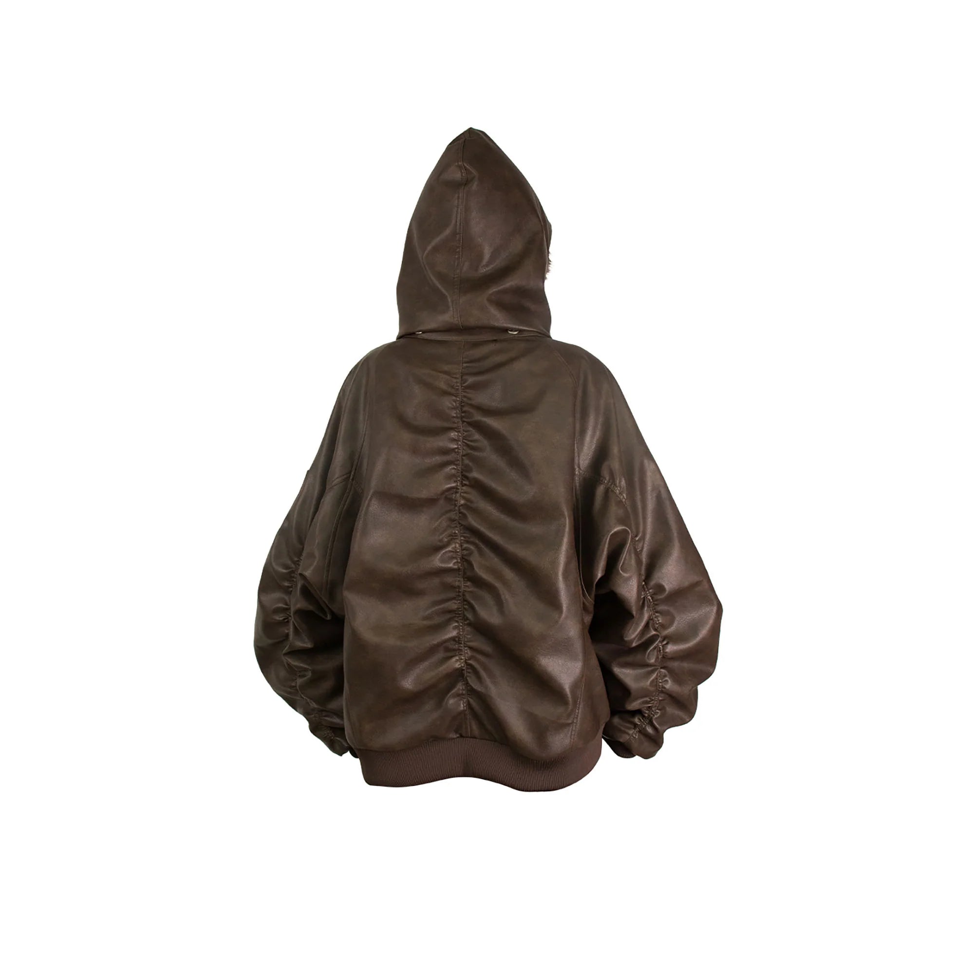 RELABEL Detachable Plush Scarf Ruched Hooded Jacket Brown