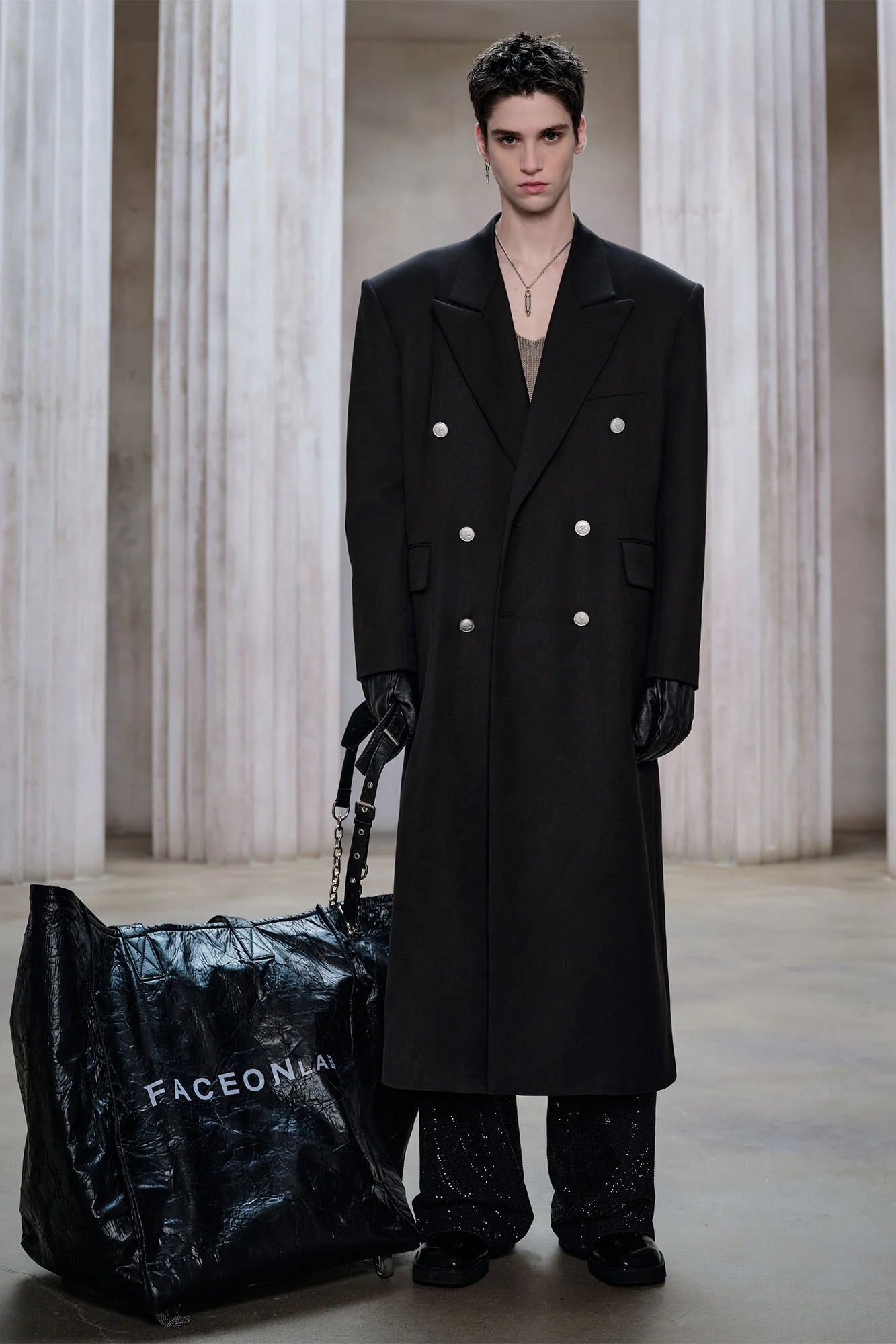 FACEONLAB Structured Double-Breasted Overcoat