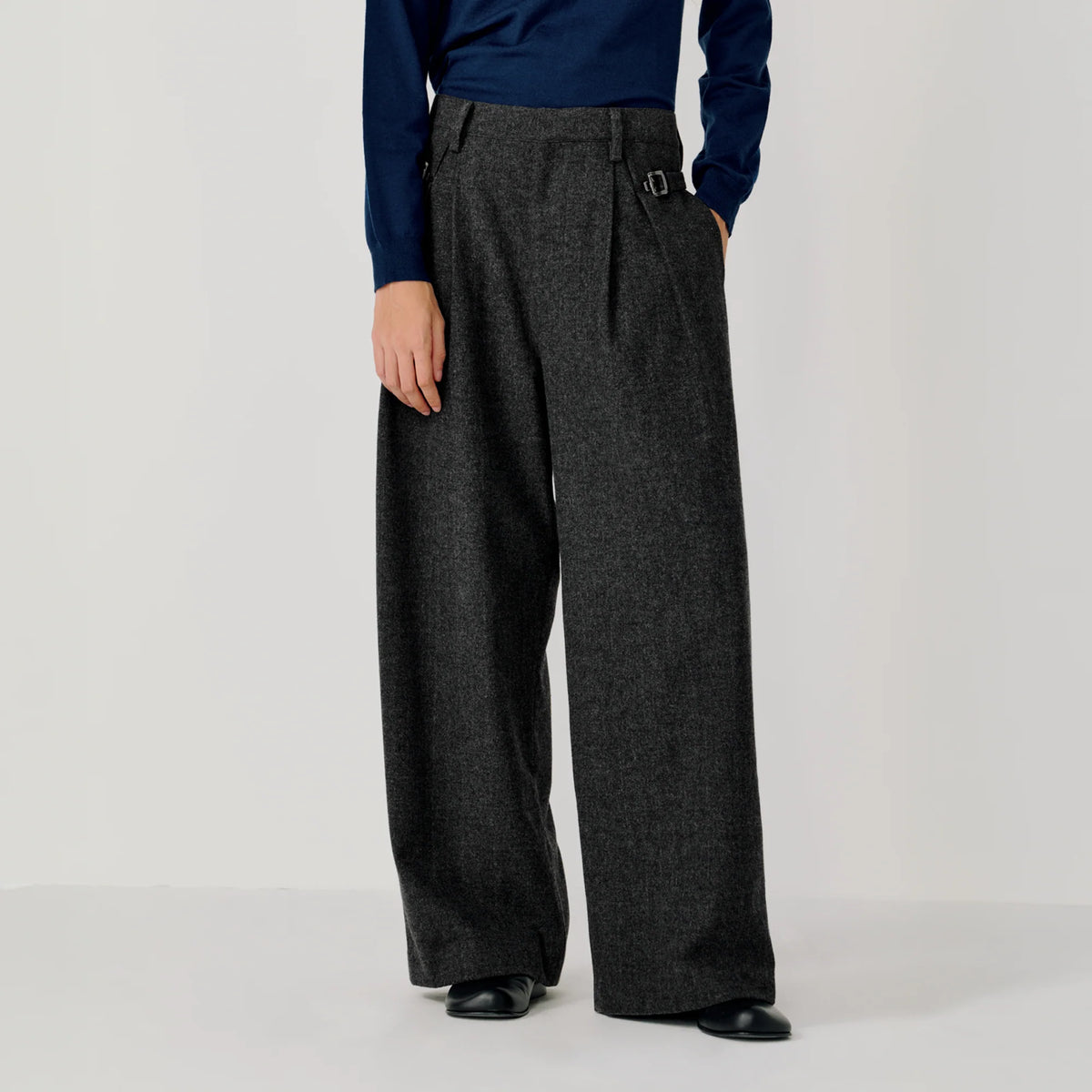 OPICLOTH Herringbone Pleated Wool-Blend Trousers