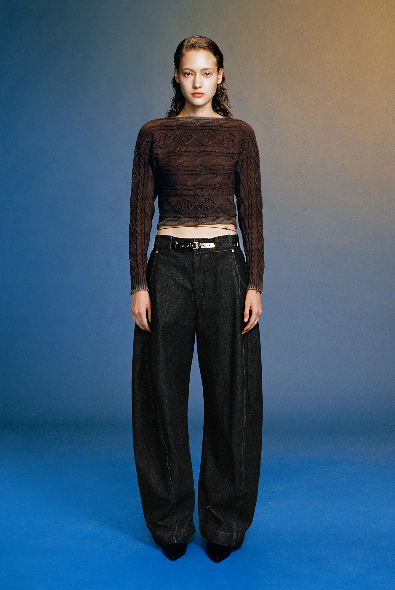 OPICLOTH Curved Panel Oversized Raw Jeans