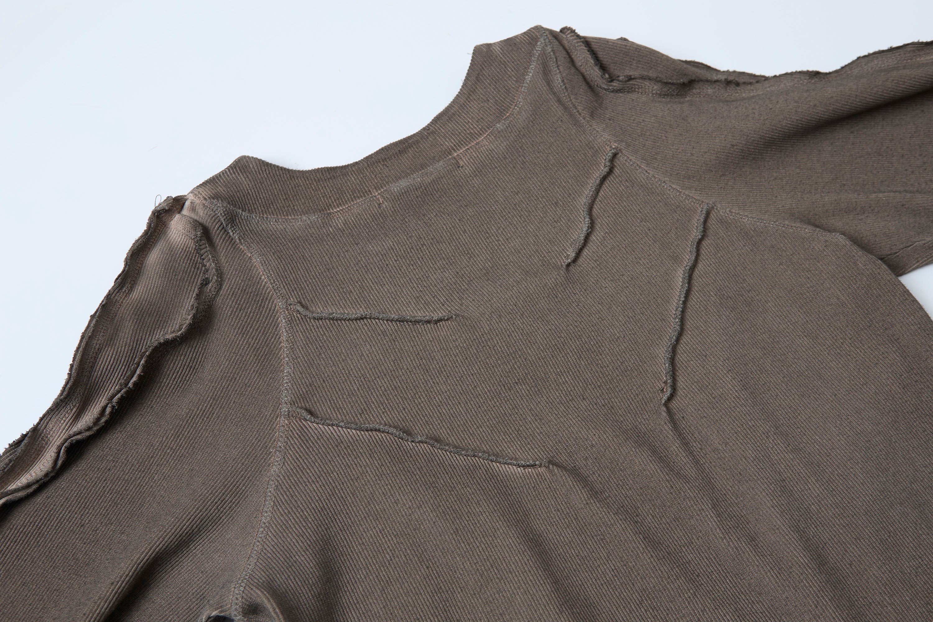 CLP Distressed Raw-Seam Paneled Long-Sleeve Tee