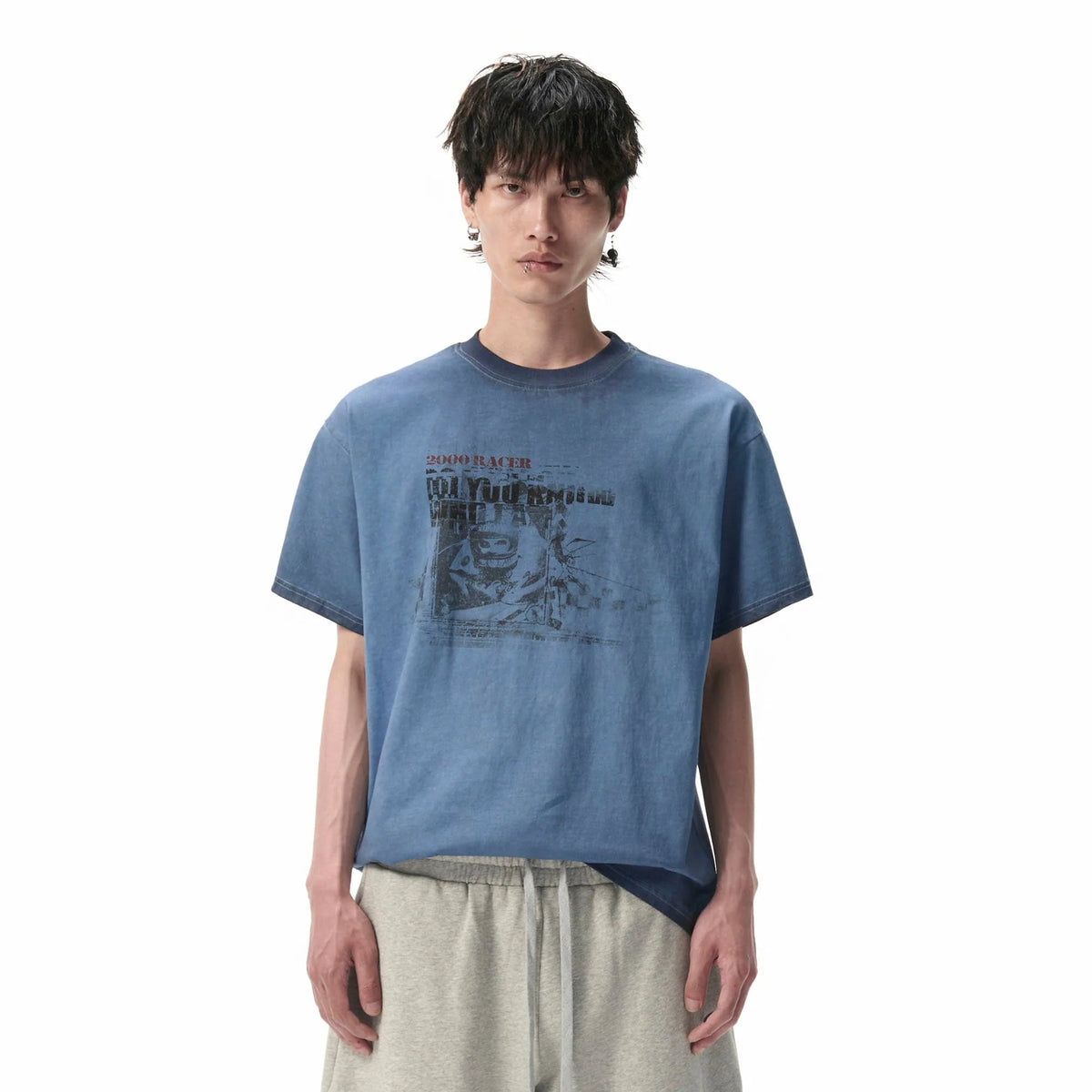 SAVAGEGROWTHWORLD Racer Graphic Faded Washed T-Shirt