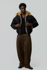 OPICLOTH Faux Fur-Lined Spliced Bomber Jacket