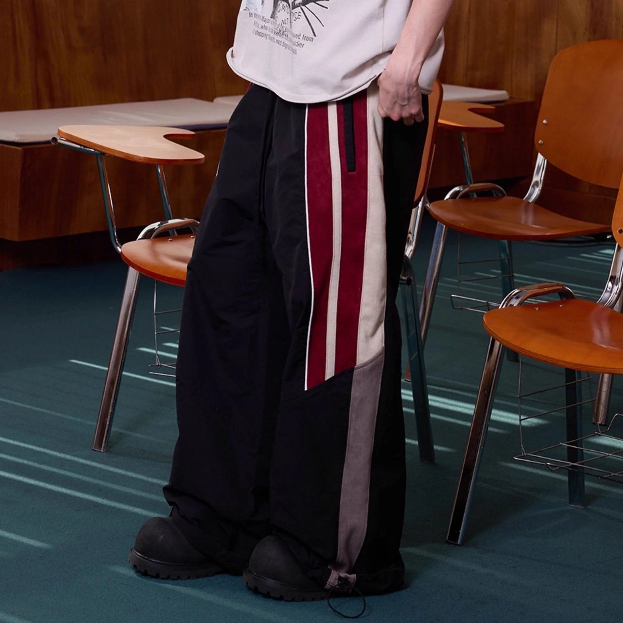 ERROR CODE ROBOT Diagonal Stripe Suede Track Pants