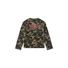 SAVAGEGROWTHWORLD Camo Waffle Knit Graphic Long-Sleeve Tee