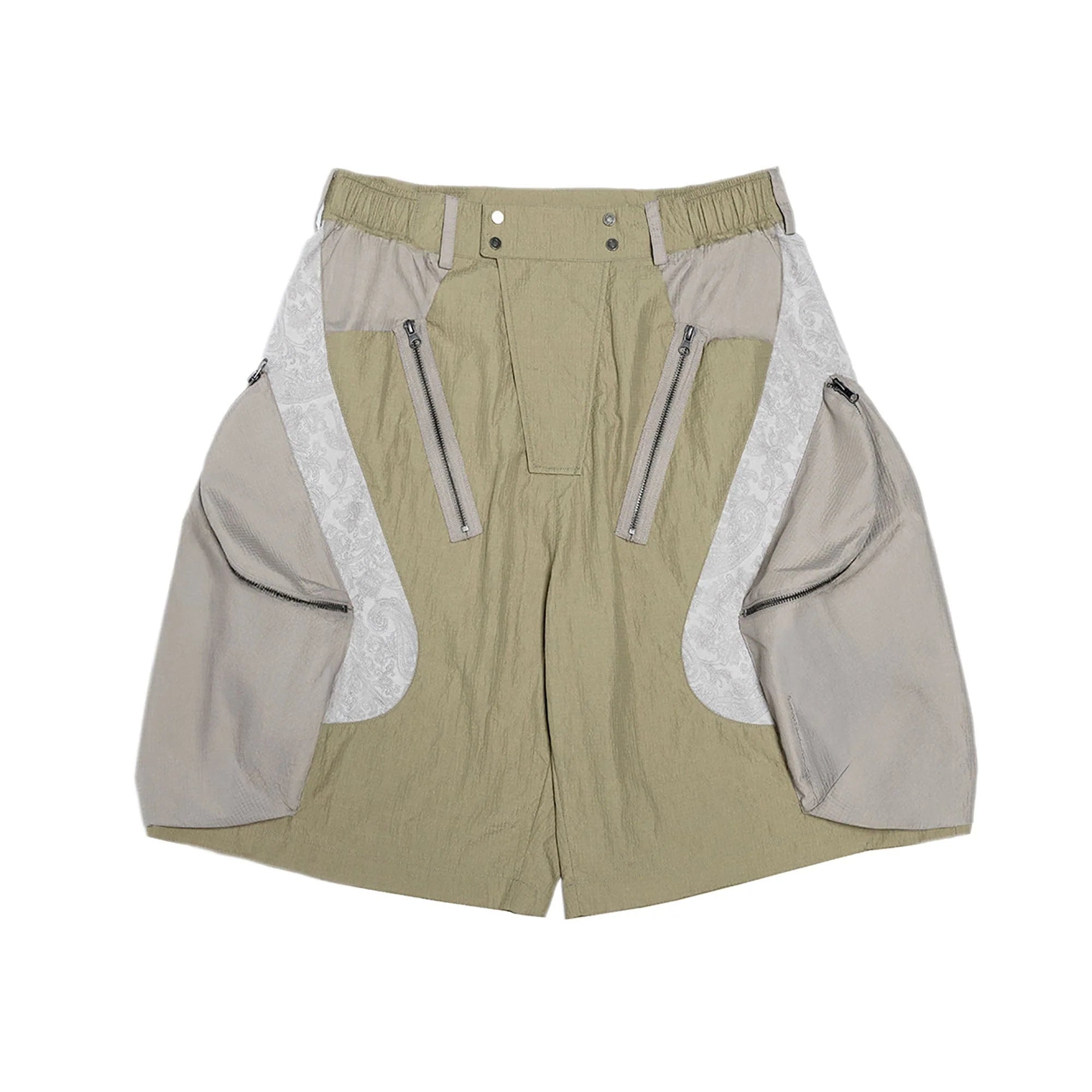 XIPHEVIL Snake Skin Contrast Panel Multi-Pocket Shorts