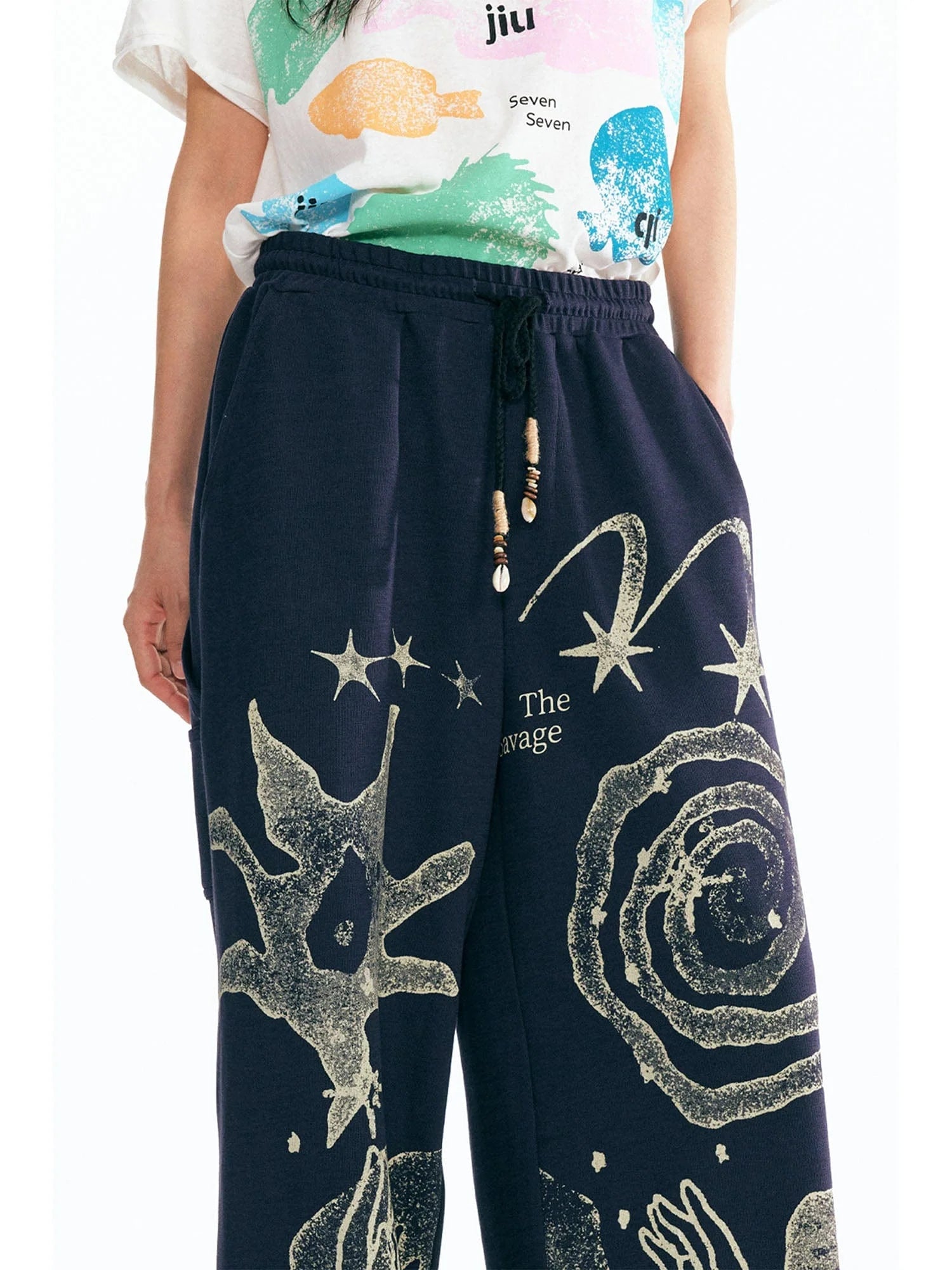 1997 POSTOFFICE Tribal Spiral Beaded Drawstring Sweatpants