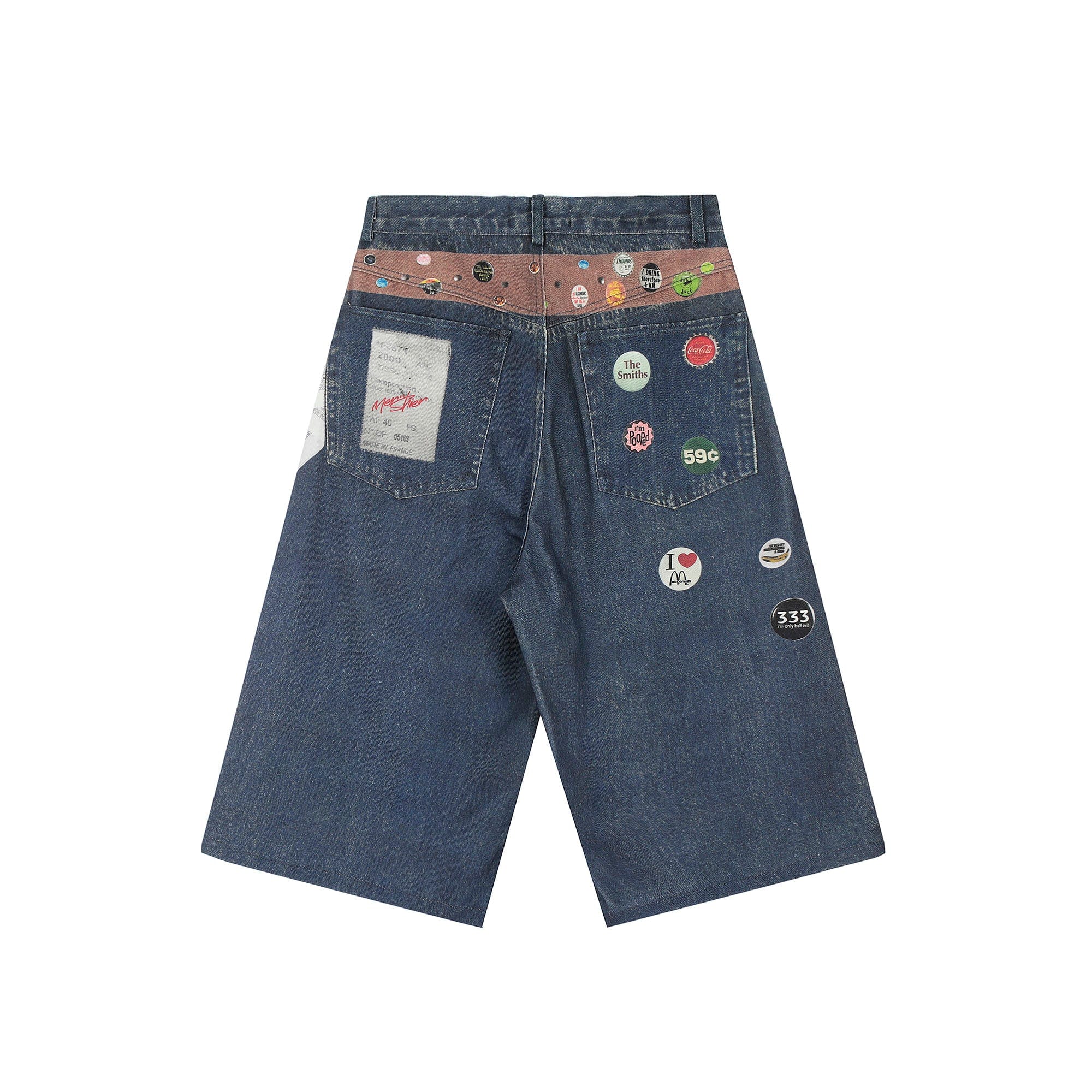 CLP Badge Belt Graphic Cropped Denim Shorts