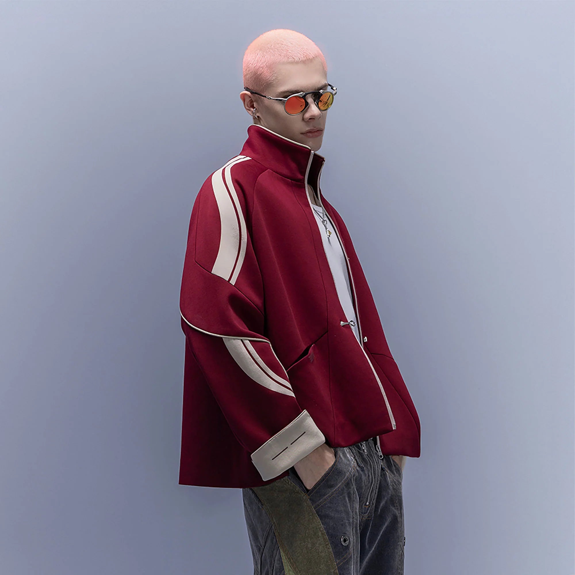 XIPHEVIL Contrast-Paneled Raglan Track Jacket Red