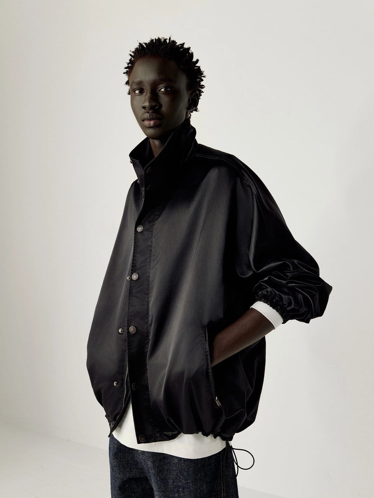 OPICLOTH Satin Batwing Drawstring Oversized Jacket